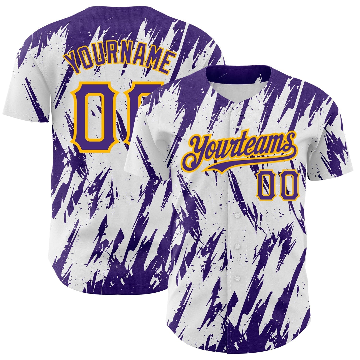 Custom White Purple-Gold 3D Pattern Design Abstract Sharp Shape Authentic Baseball Jersey baseball jersey product view 1
