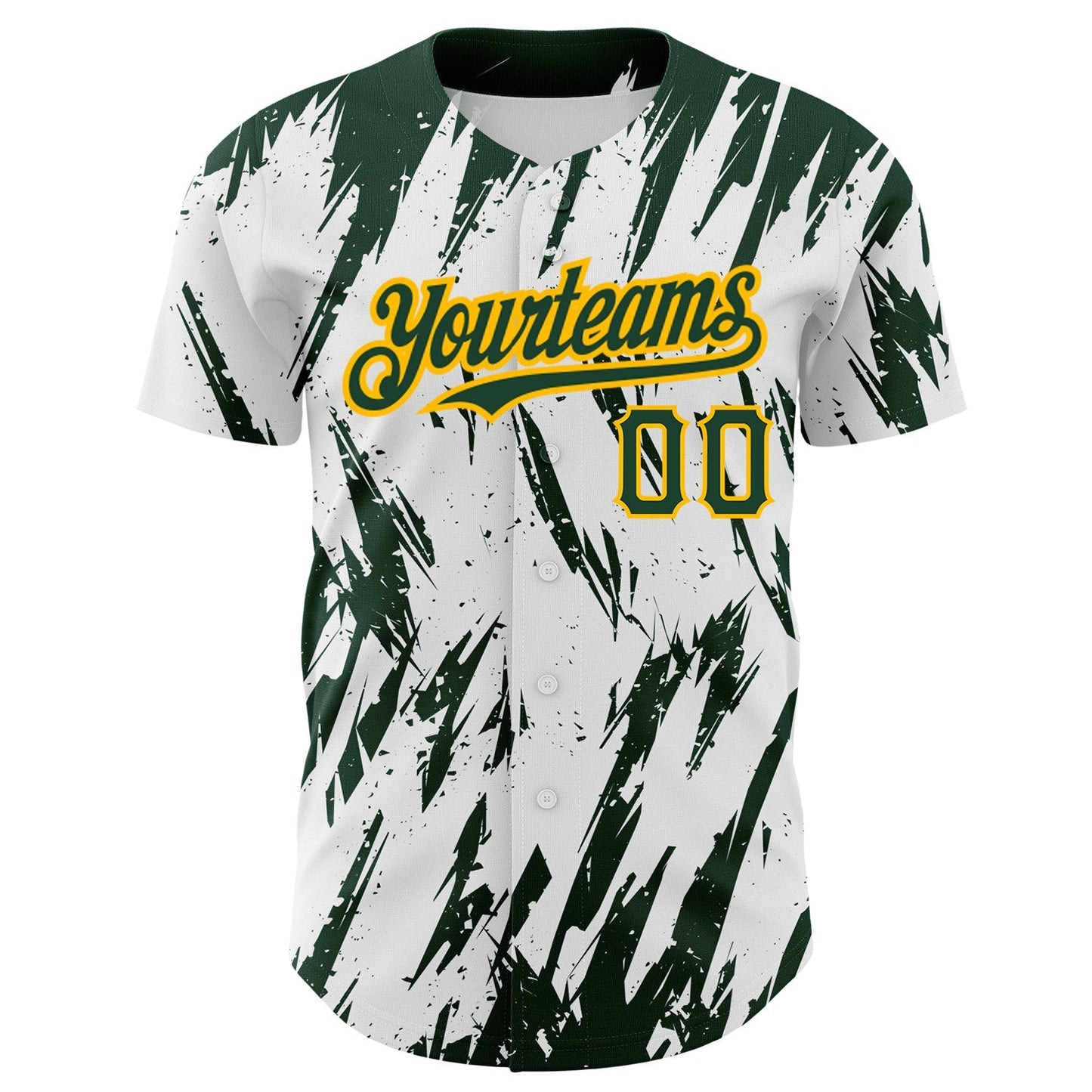 Custom White Green-Gold 3D Pattern Design Abstract Sharp Shape Authentic Baseball Jersey baseball jersey product view 2