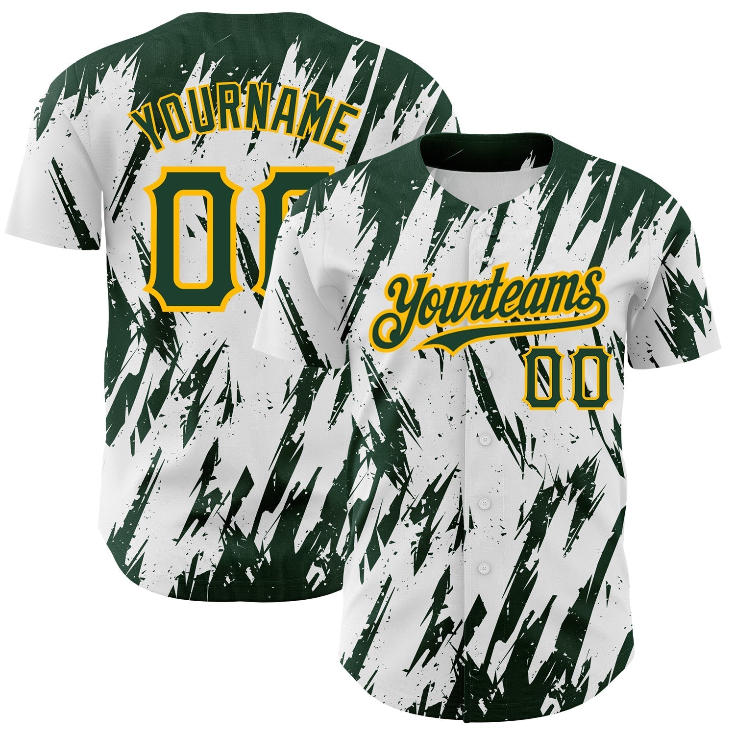 Custom White Green-Gold 3D Pattern Design Abstract Sharp Shape Authentic Baseball Jersey baseball jersey product view 1