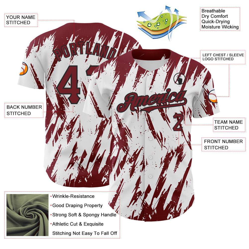 Custom White Crimson-Black 3D Pattern Design Abstract Sharp Shape Authentic Baseball Jersey baseball jersey product view 3