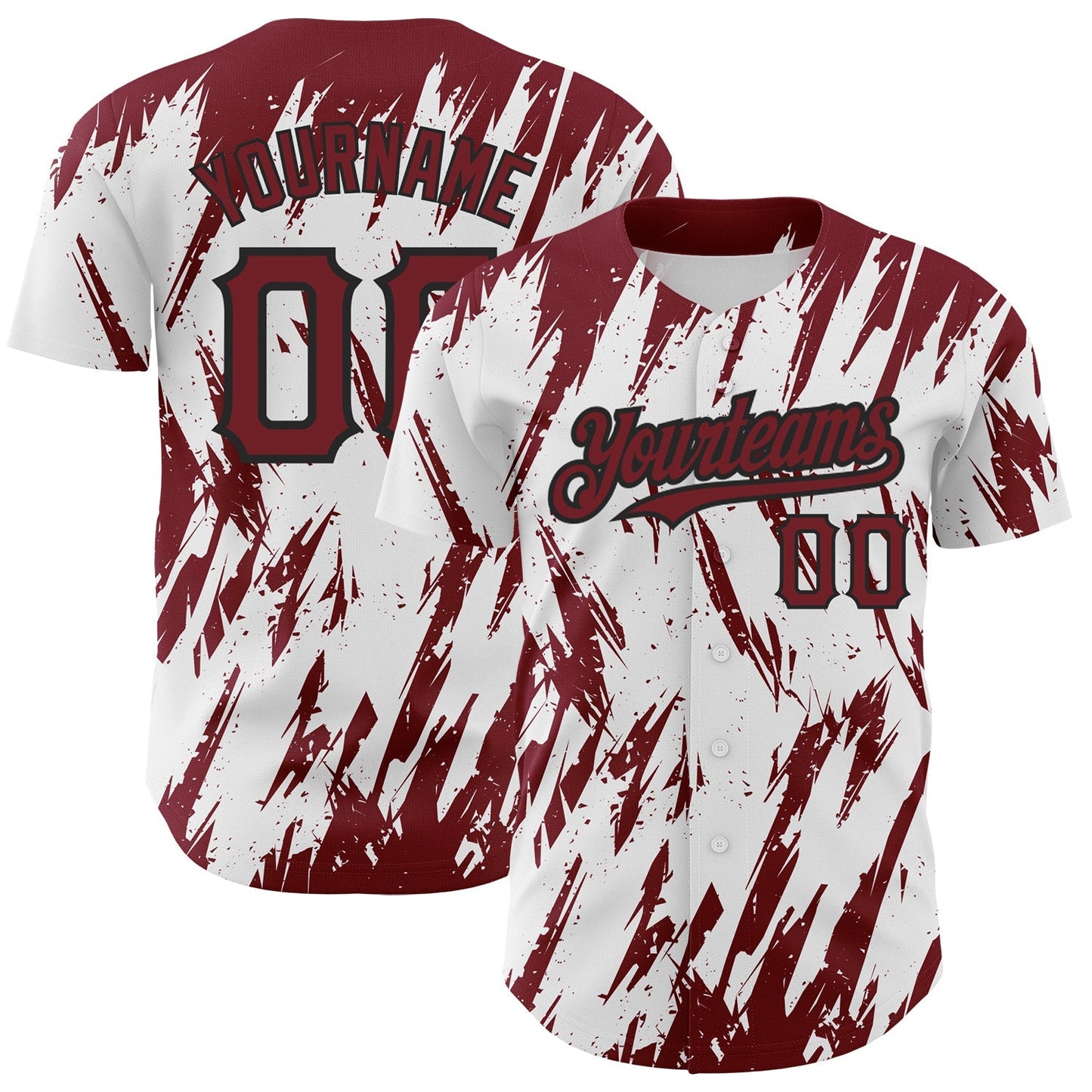 Custom White Crimson-Black 3D Pattern Design Abstract Sharp Shape Authentic Baseball Jersey baseball jersey product view 1