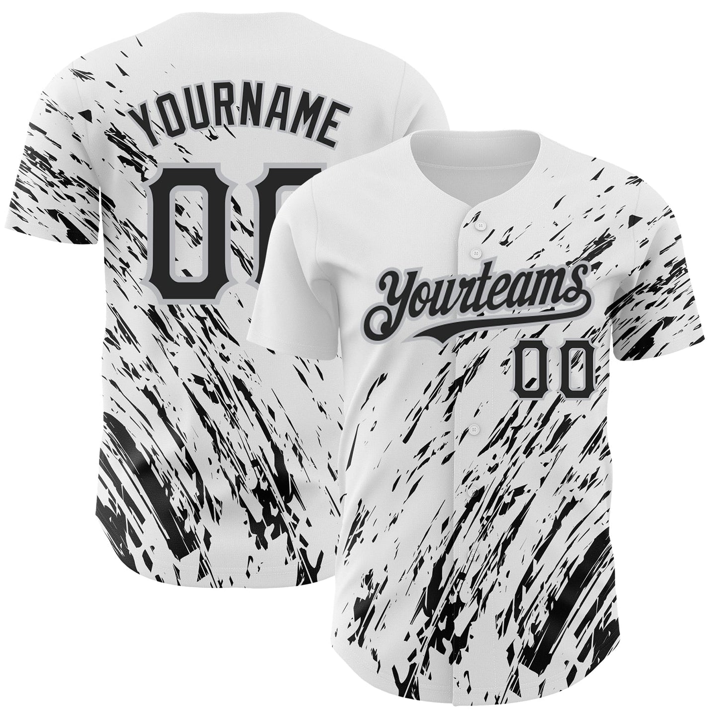 Custom White Black-Gray 3D Pattern Design Abstract Splash Authentic Baseball Jersey baseball jersey product view 1
