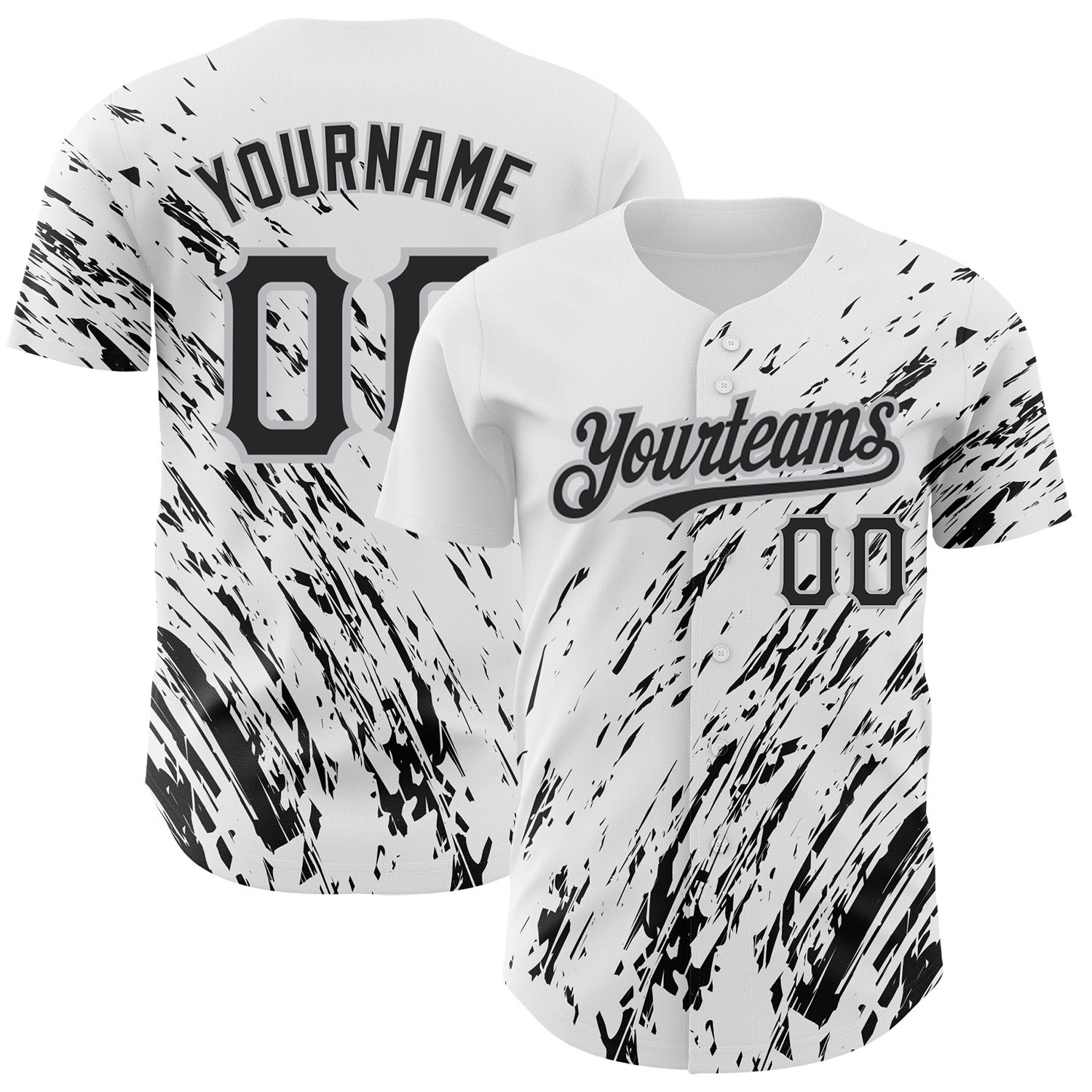 Custom White Black-Gray 3D Pattern Design Abstract Splash Authentic Baseball Jersey baseball jersey product view 1