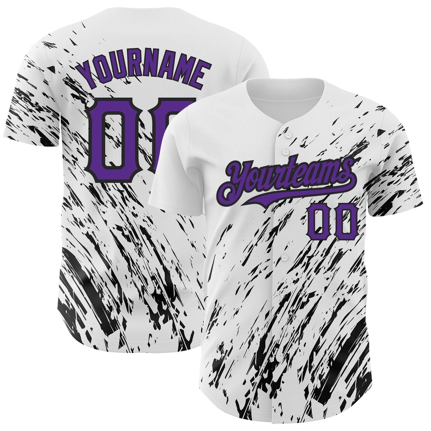Custom White Purple-Black 3D Pattern Design Abstract Splash Authentic Baseball Jersey baseball jersey product view 1