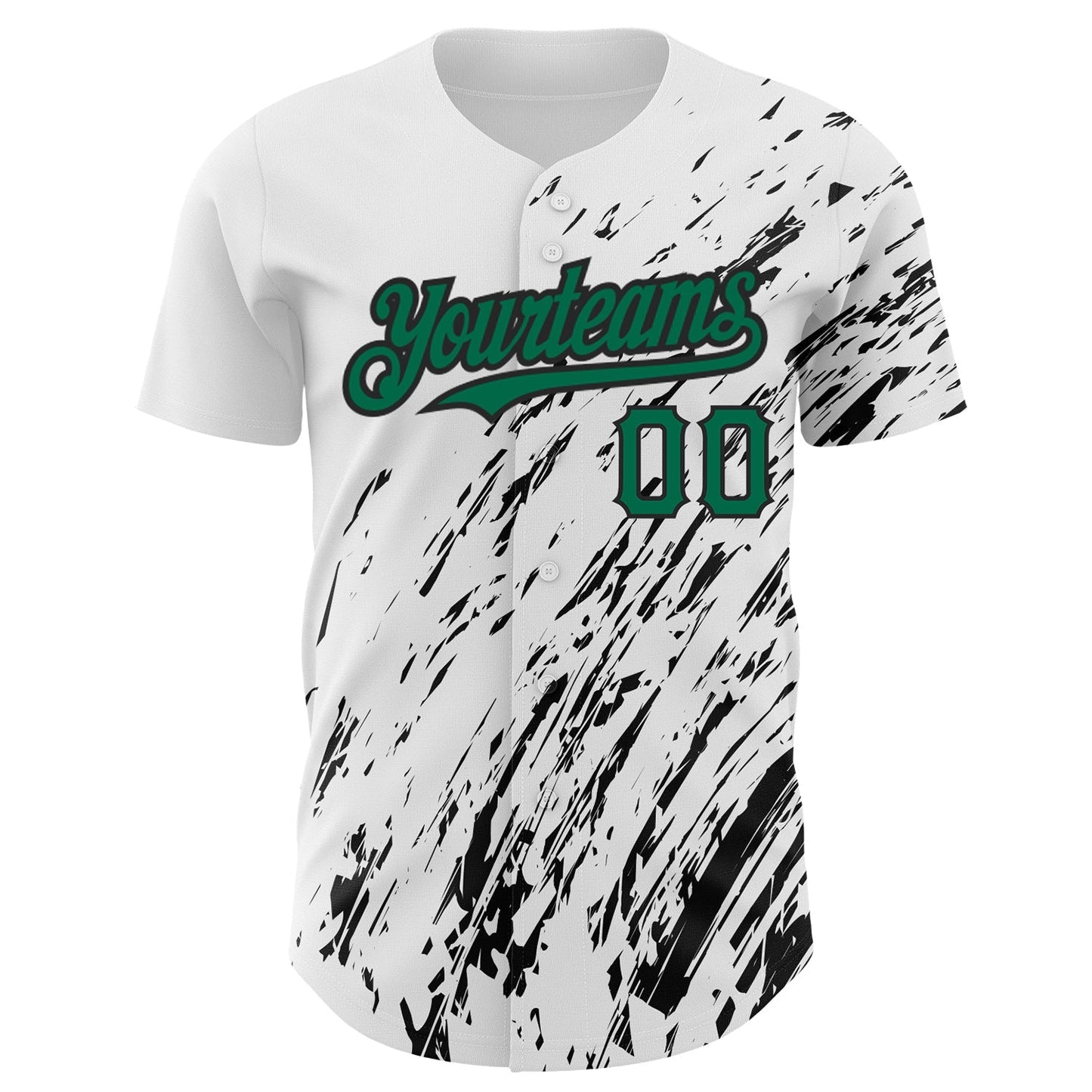 Custom White Kelly Green-Black 3D Pattern Design Abstract Splash Authentic Baseball Jersey baseball jersey product view 2