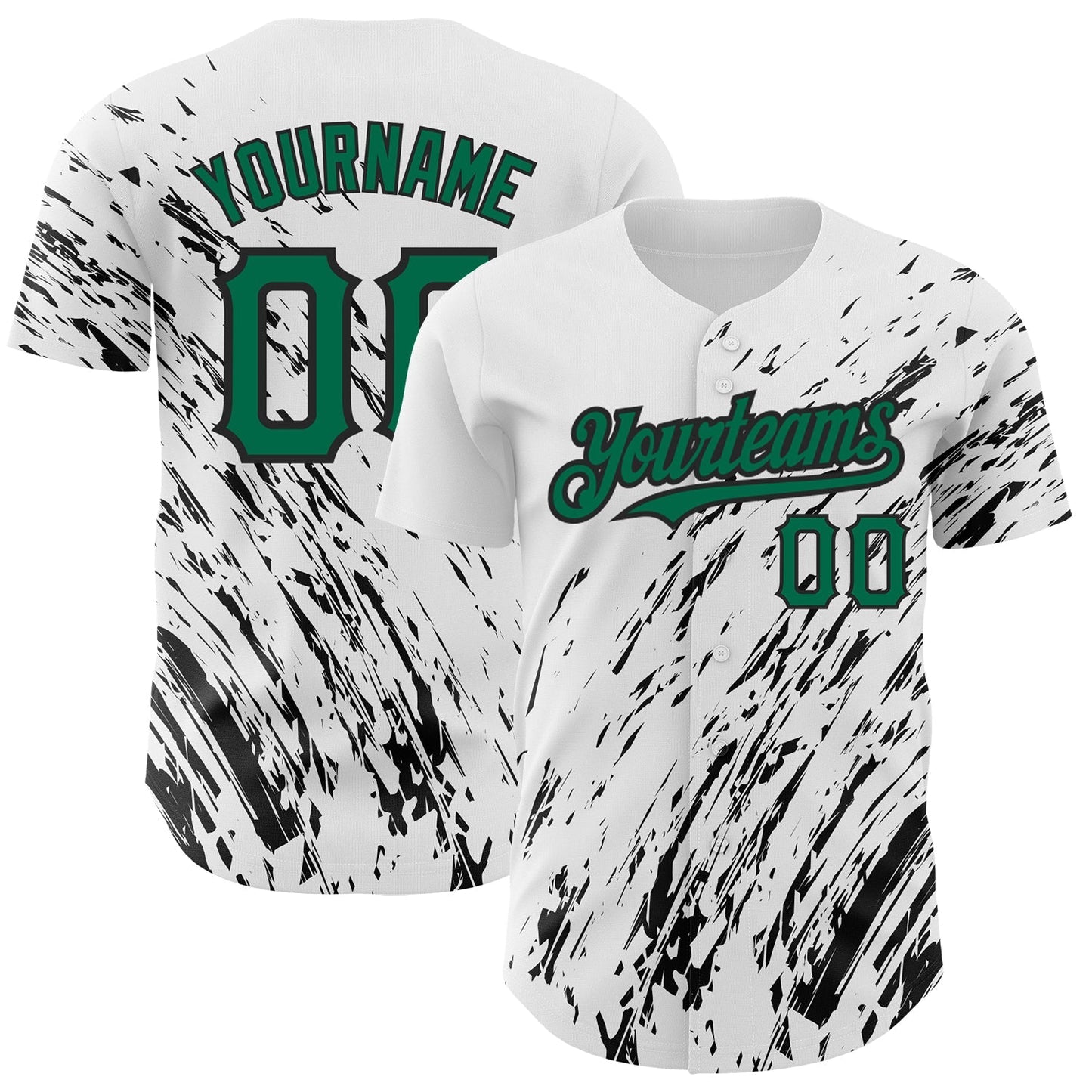 Custom White Kelly Green-Black 3D Pattern Design Abstract Splash Authentic Baseball Jersey baseball jersey product view 1