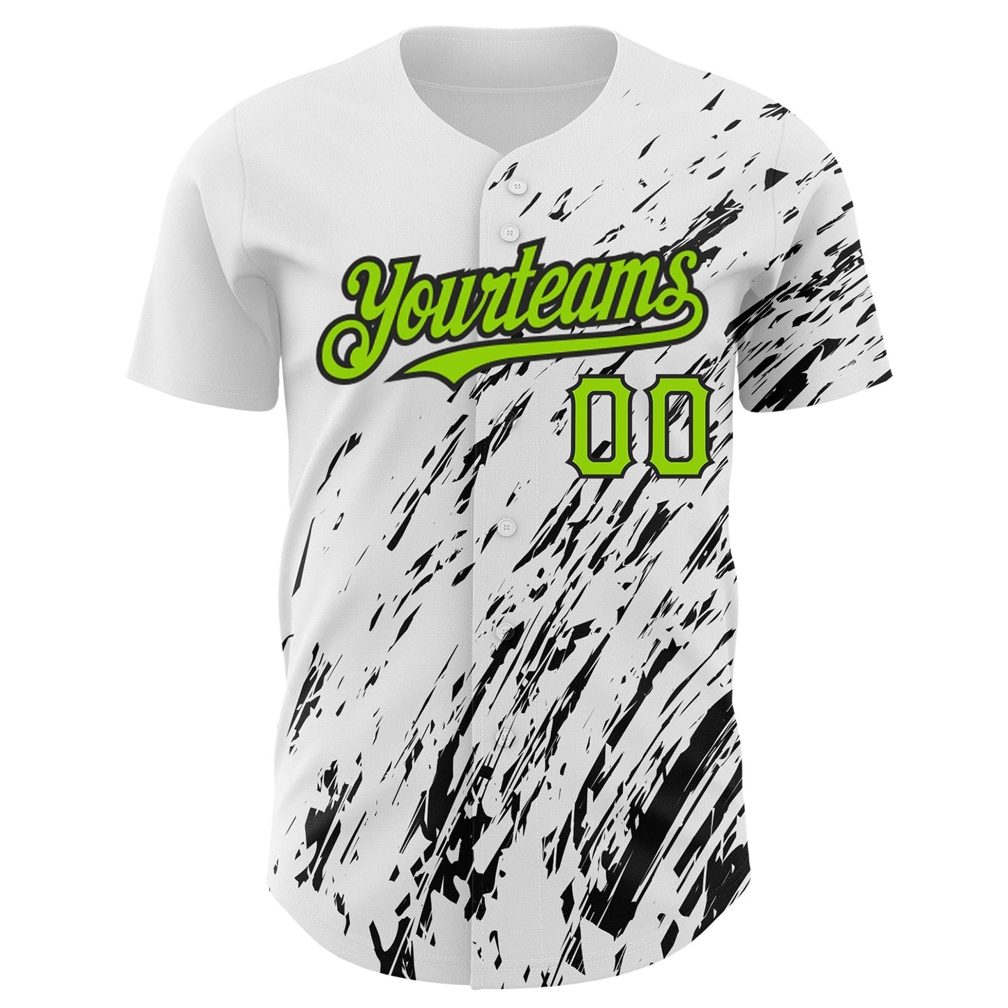 Custom White Neon Green-Black 3D Pattern Design Abstract Splash Authentic Baseball Jersey baseball jersey product view 2