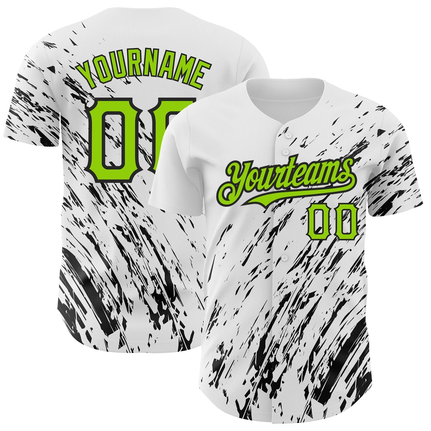 Custom White Neon Green-Black 3D Pattern Design Abstract Splash Authentic Baseball Jersey baseball jersey product view 1