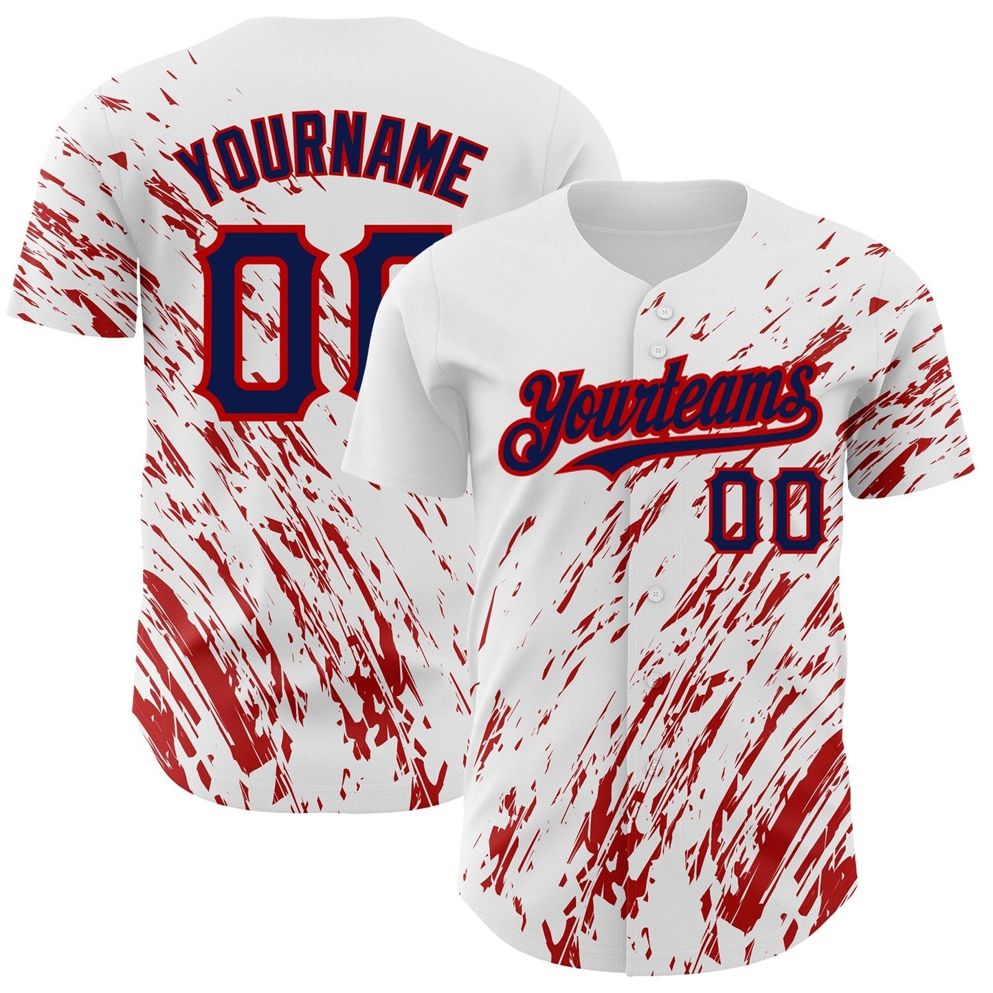 Custom White Navy-Red 3D Pattern Design Abstract Splash Authentic Baseball Jersey baseball jersey product view 1