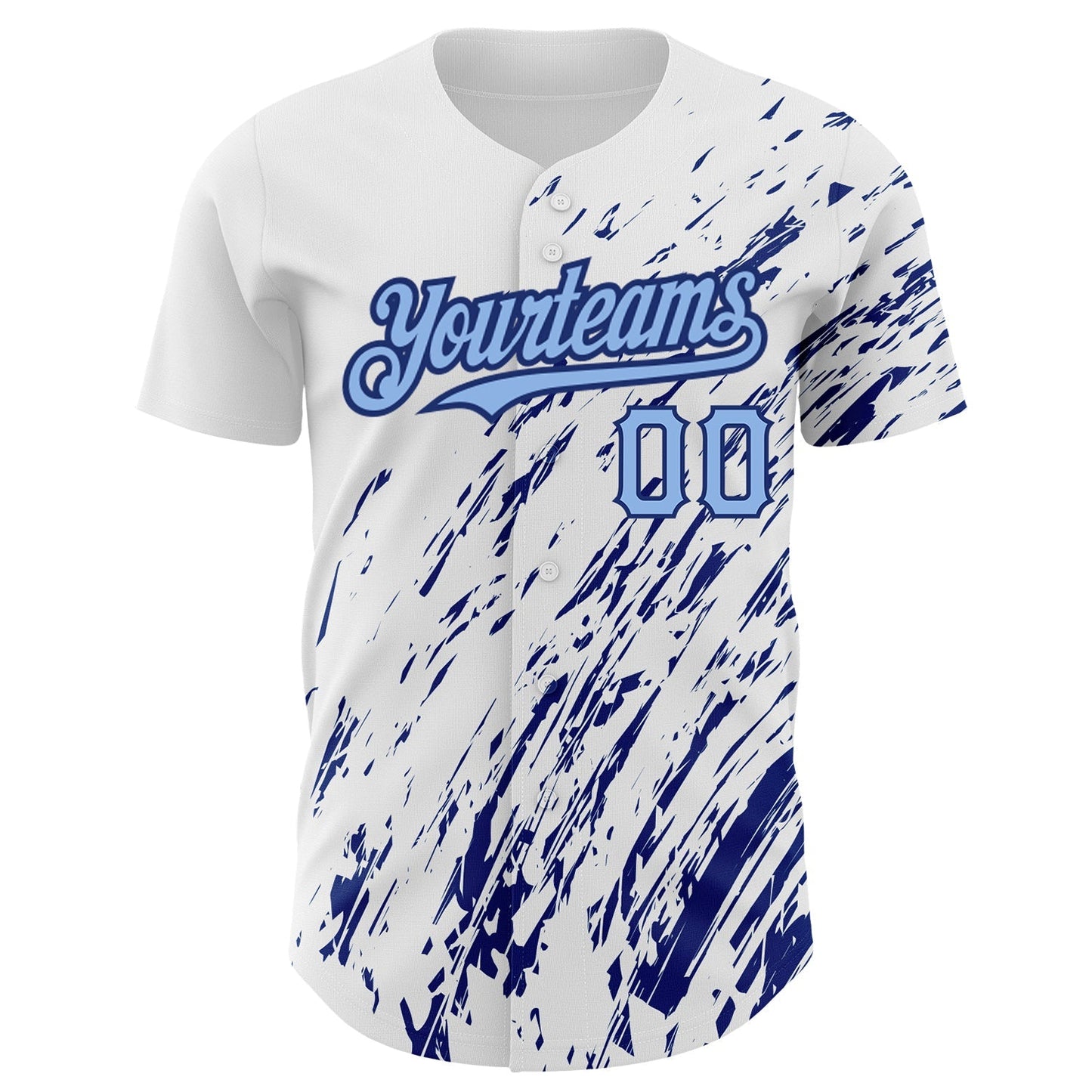 Custom White Light Blue-Royal 3D Pattern Design Abstract Splash Authentic Baseball Jersey baseball jersey product view 2