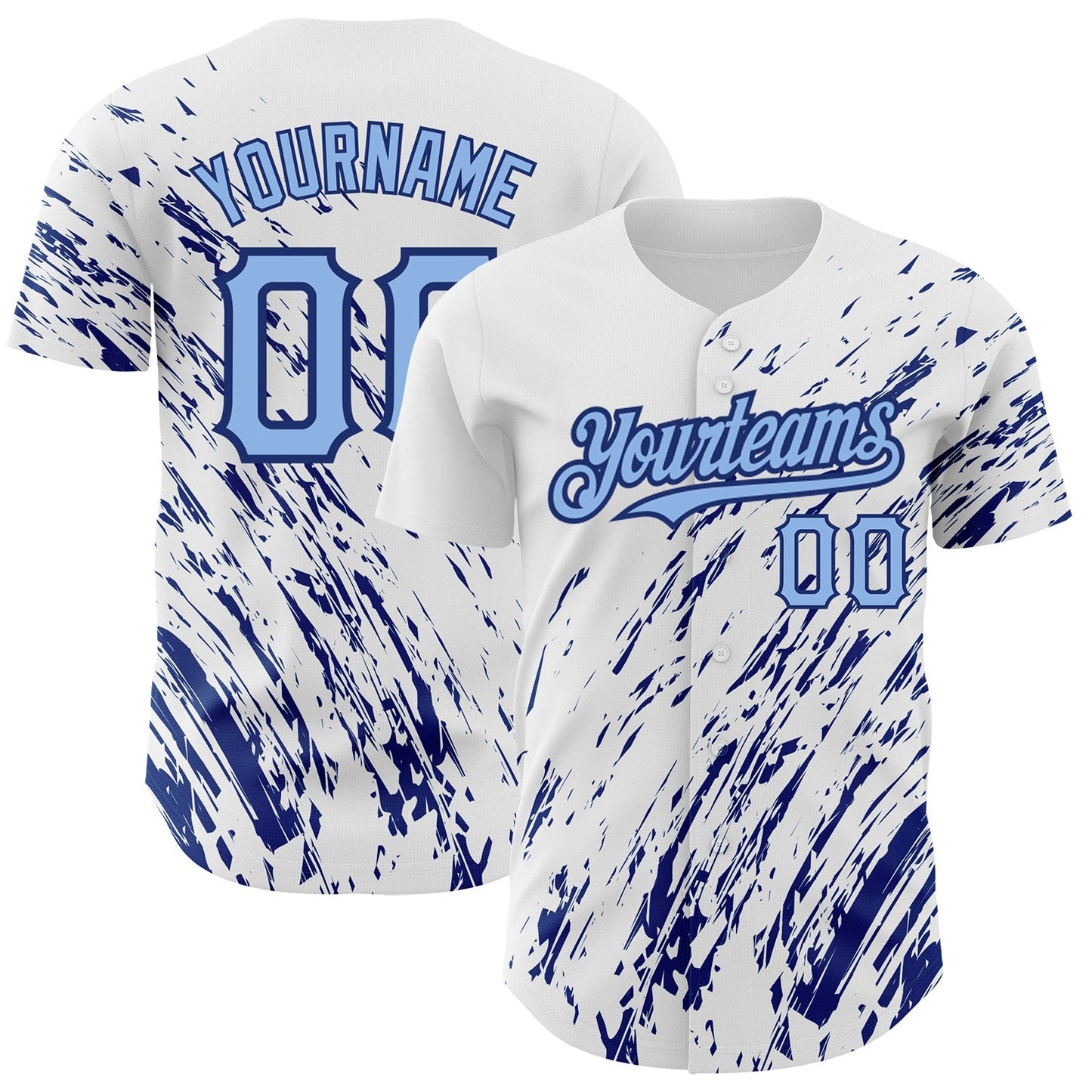 Custom White Light Blue-Royal 3D Pattern Design Abstract Splash Authentic Baseball Jersey baseball jersey product view 1