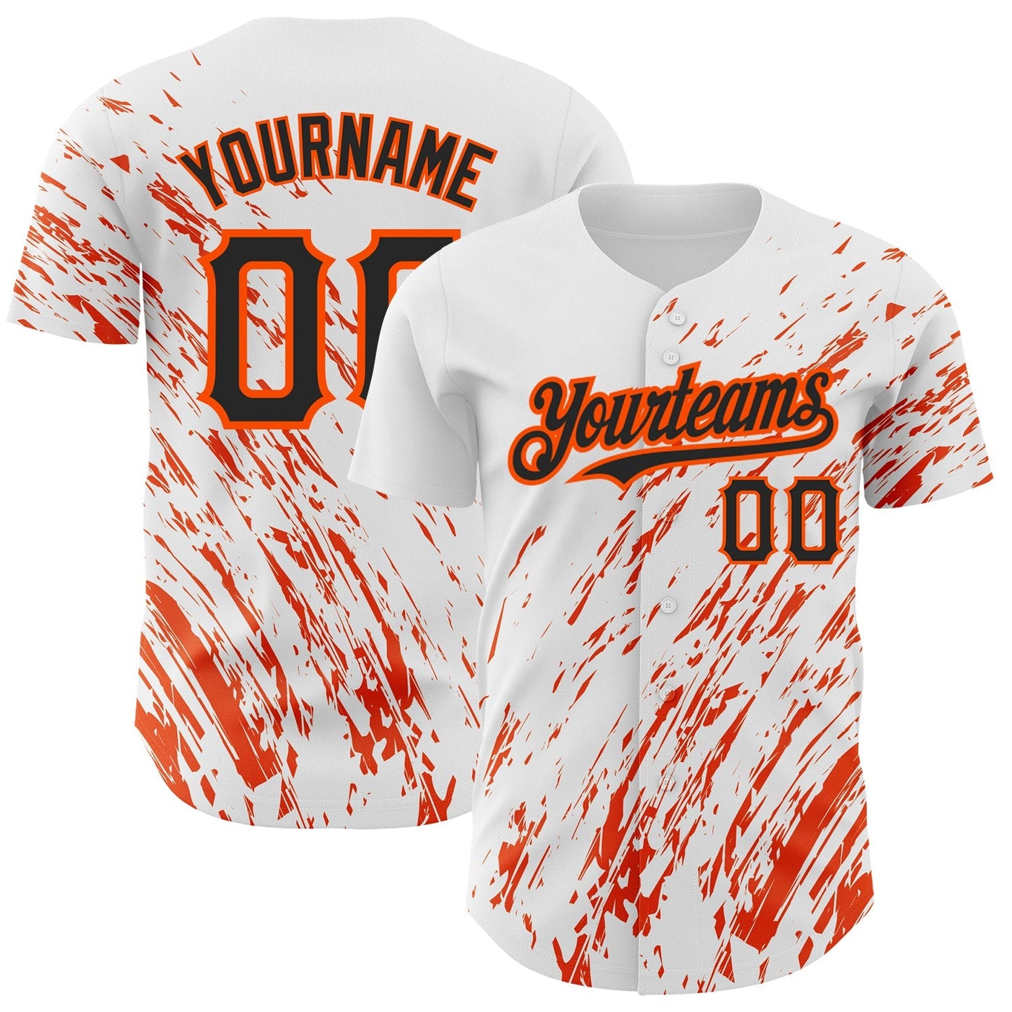 Custom White Black-Orange 3D Pattern Design Abstract Splash Authentic Baseball Jersey baseball jersey product view 1