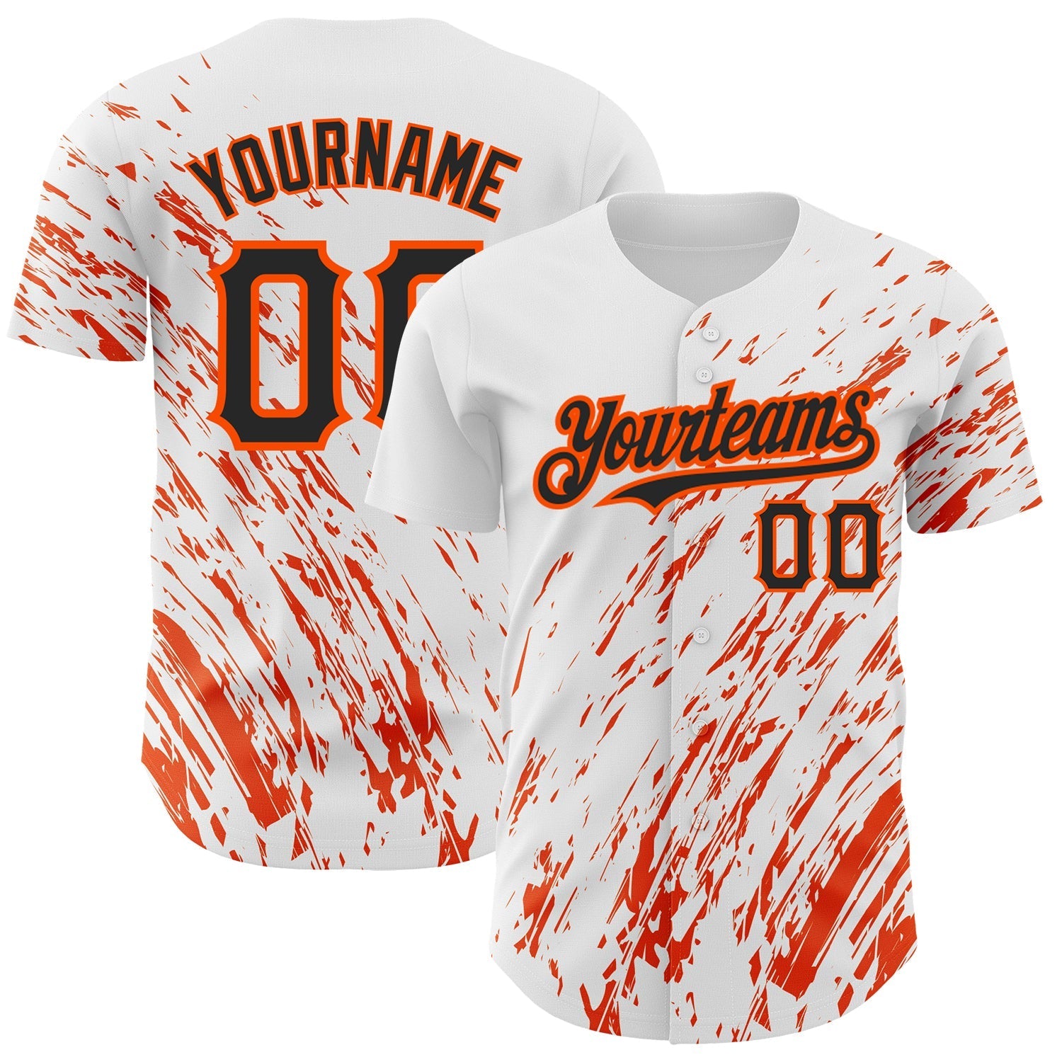 Custom White Black-Orange 3D Pattern Design Abstract Splash Authentic Baseball Jersey baseball jersey product view 1