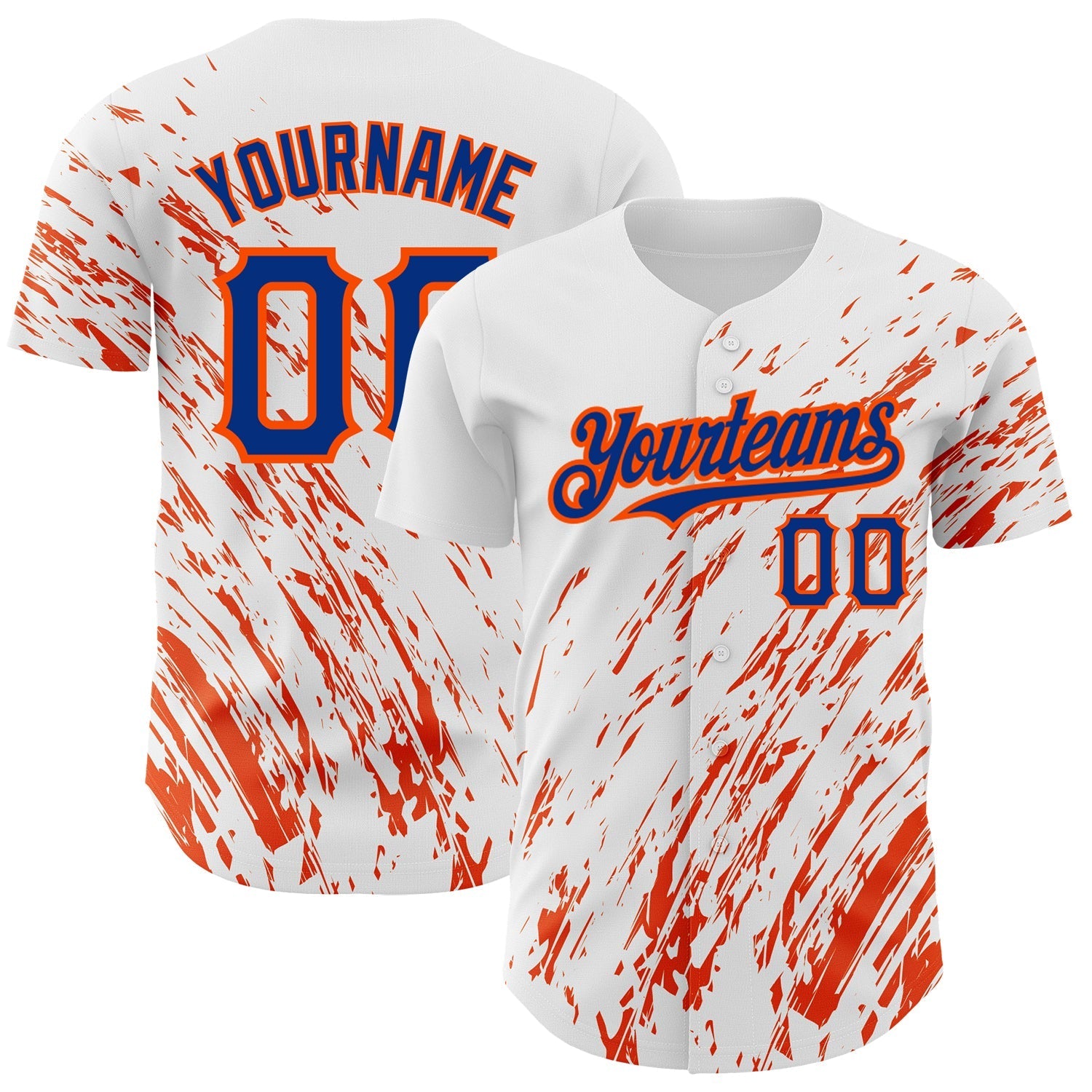 Custom White Royal-Orange 3D Pattern Design Abstract Splash Authentic Baseball Jersey baseball jersey product view 1