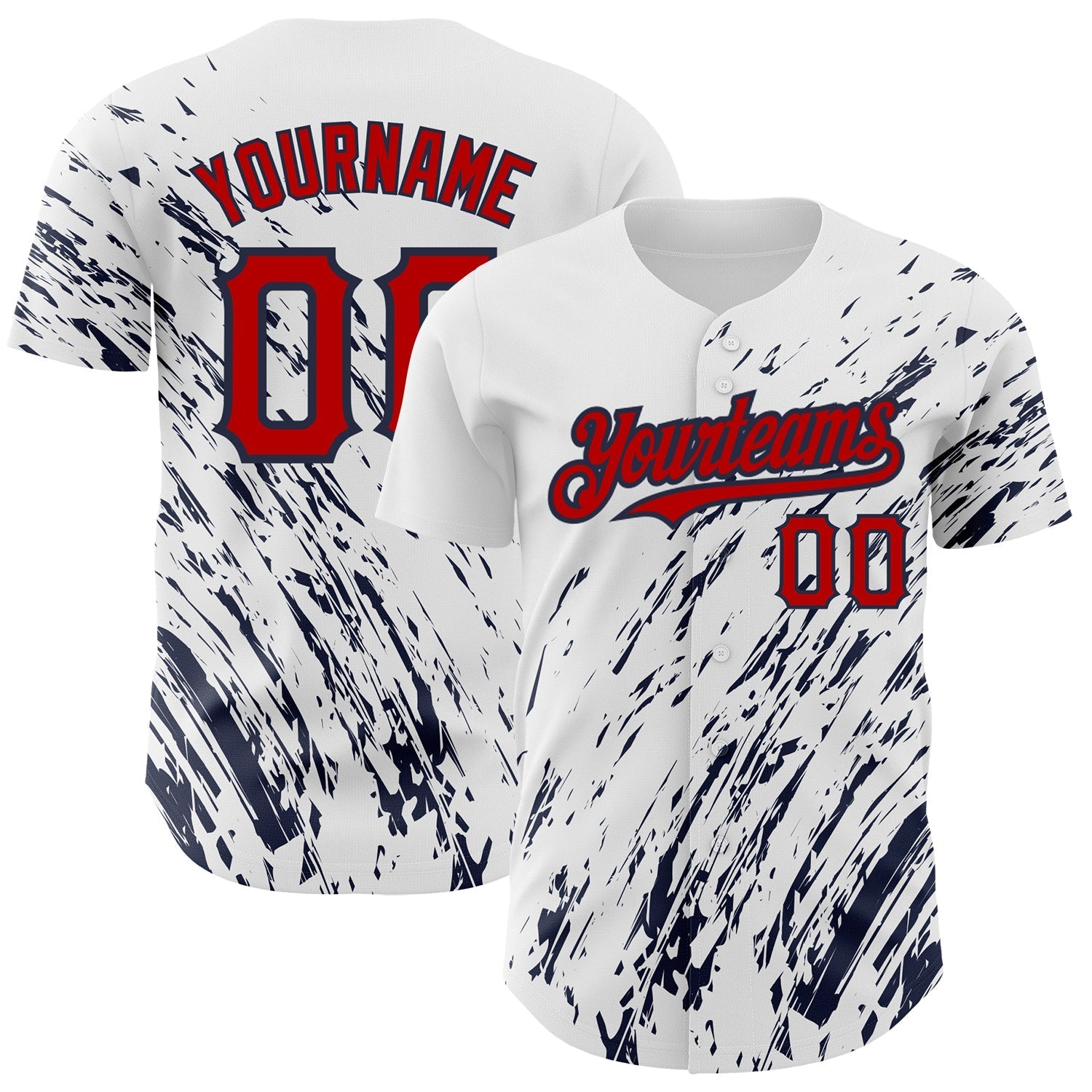 Custom White Red-Navy 3D Pattern Design Abstract Splash Authentic Baseball Jersey baseball jersey product view 1