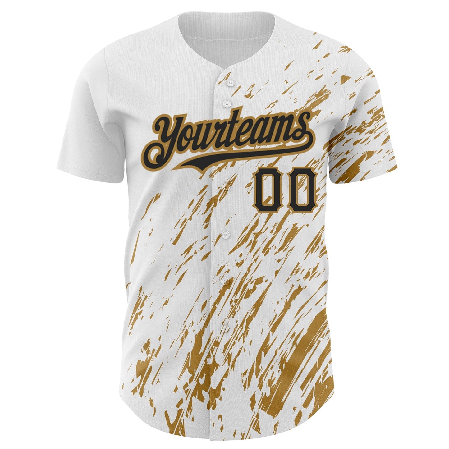 Custom White Black-Old Gold 3D Pattern Design Abstract Splash Authentic Baseball Jersey baseball jersey product view 2