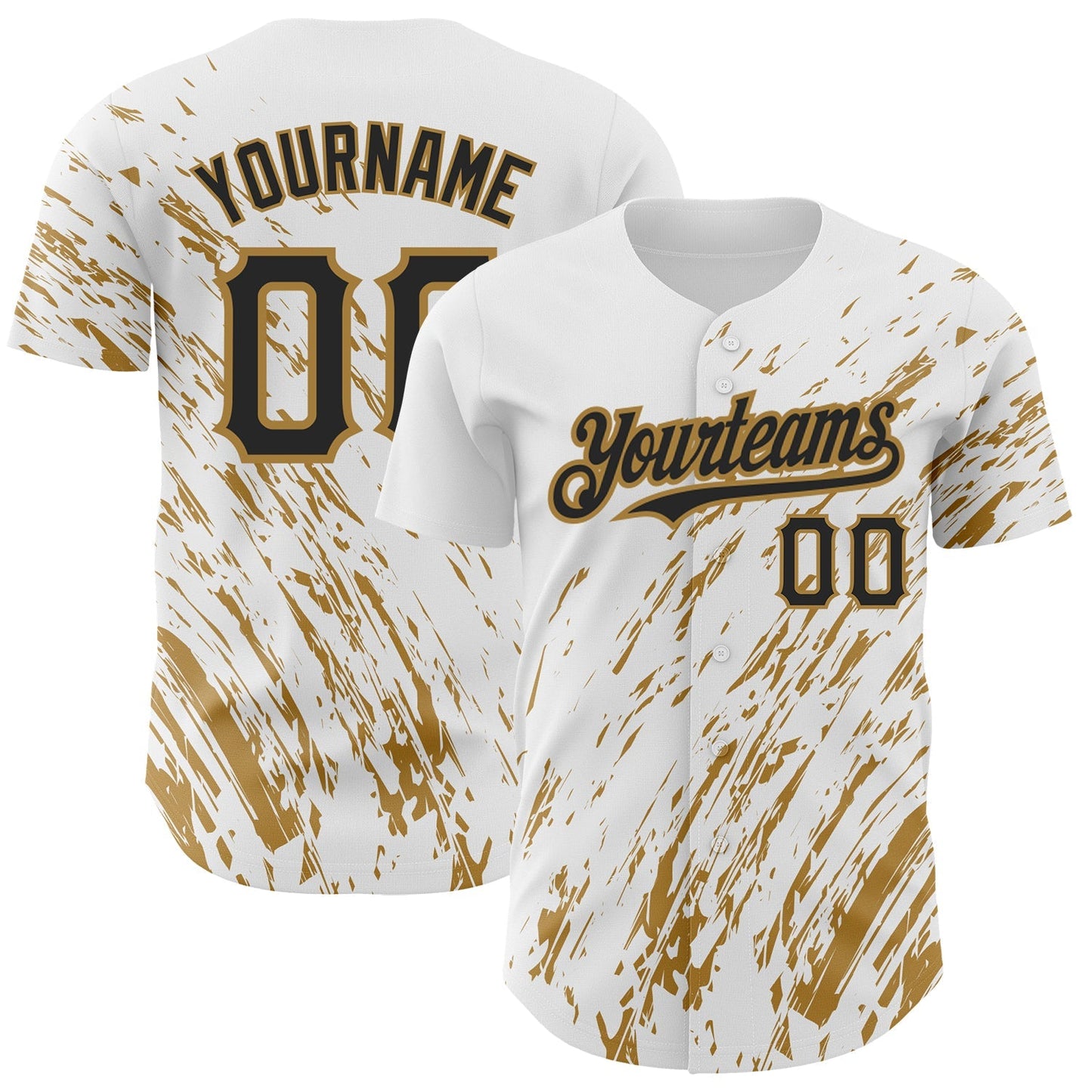 Custom White Black-Old Gold 3D Pattern Design Abstract Splash Authentic Baseball Jersey baseball jersey product view 1