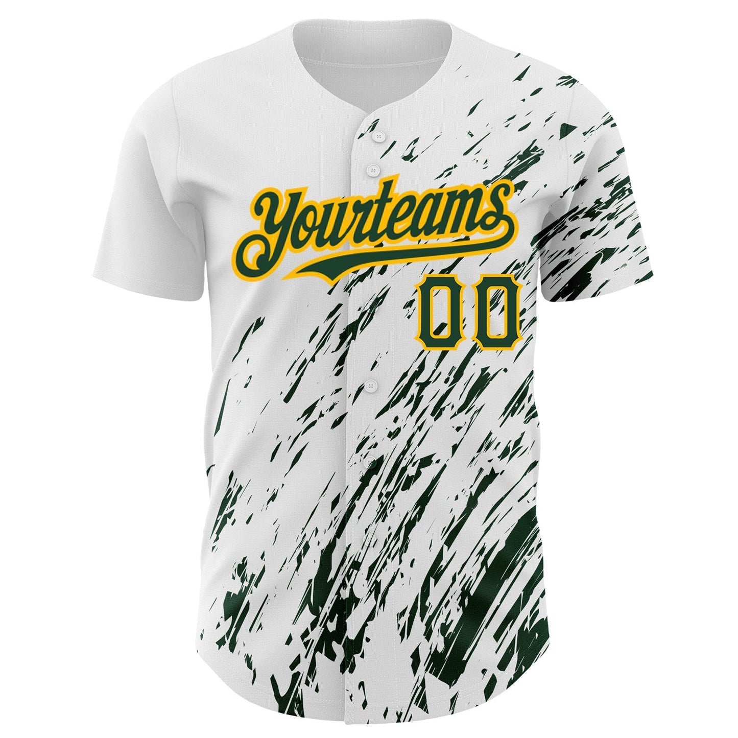 Custom White Green-Gold 3D Pattern Design Abstract Splash Authentic Baseball Jersey baseball jersey product view 2