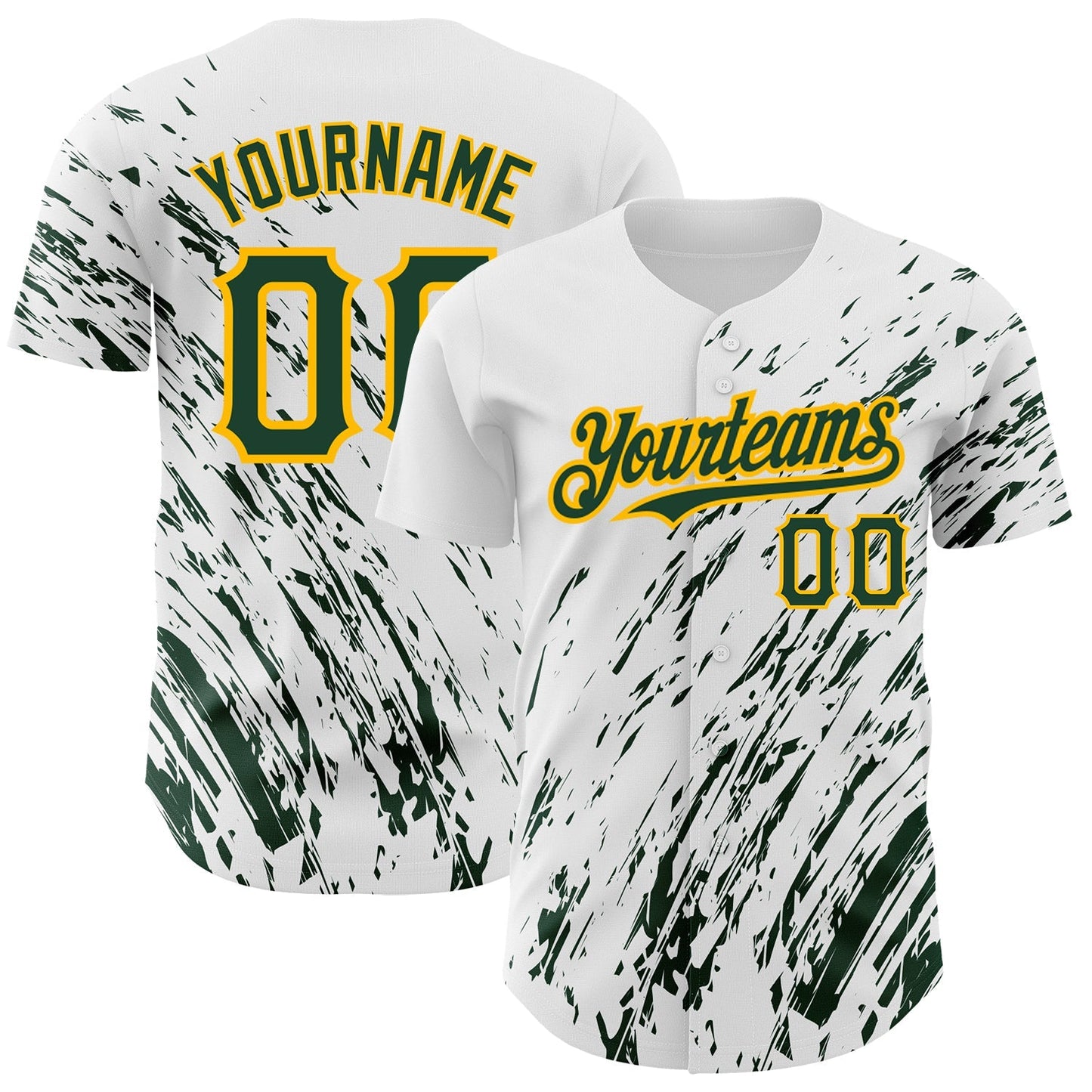 Custom White Green-Gold 3D Pattern Design Abstract Splash Authentic Baseball Jersey baseball jersey product view 1