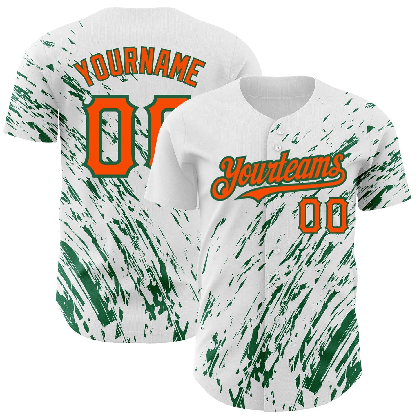 Custom White Orange-Kelly Green 3D Pattern Design Abstract Splash Authentic Baseball Jersey baseball jersey product view 1