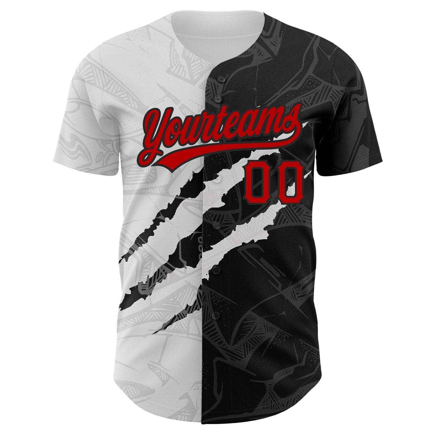 Custom Graffiti Pattern Red-Black 3D Scratch Authentic Baseball Jersey baseball jersey product view 2