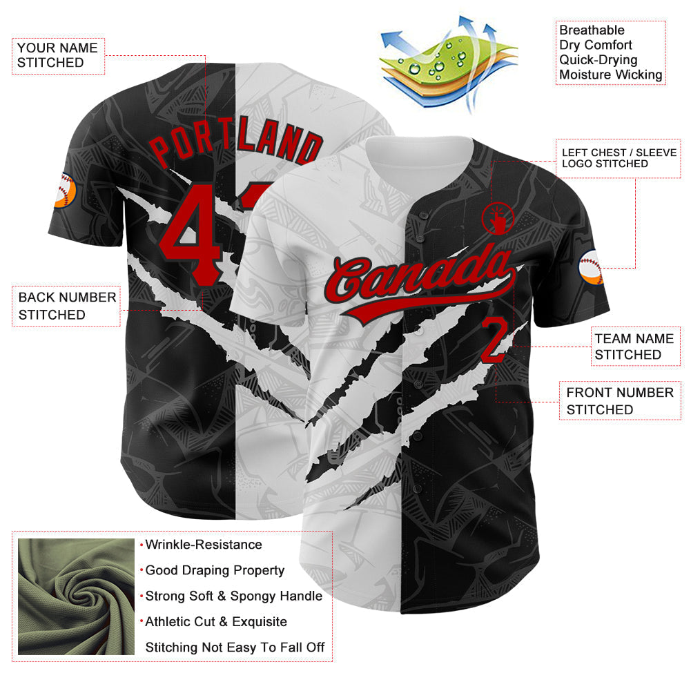 Custom Graffiti Pattern Red-Black 3D Scratch Authentic Baseball Jersey baseball jersey product view 3