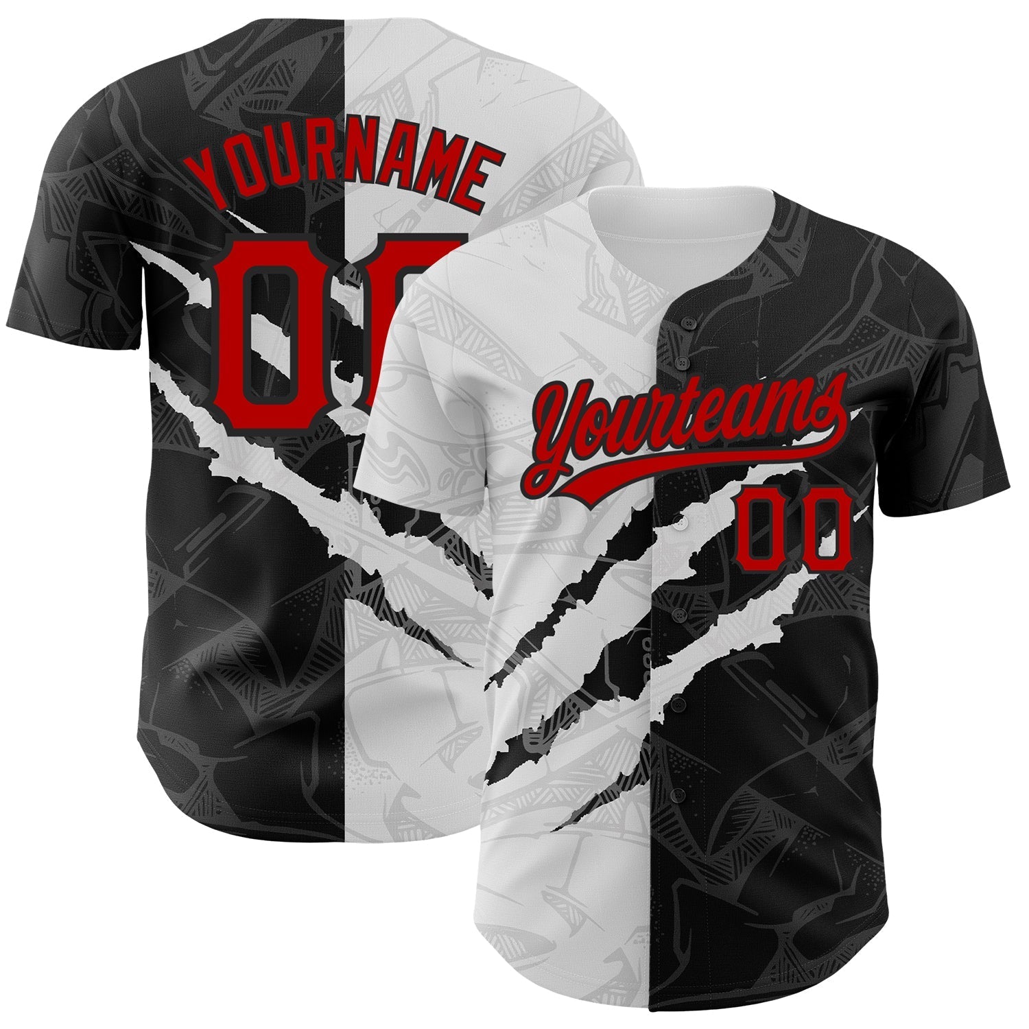 Custom Graffiti Pattern Red-Black 3D Scratch Authentic Baseball Jersey baseball jersey product view 1