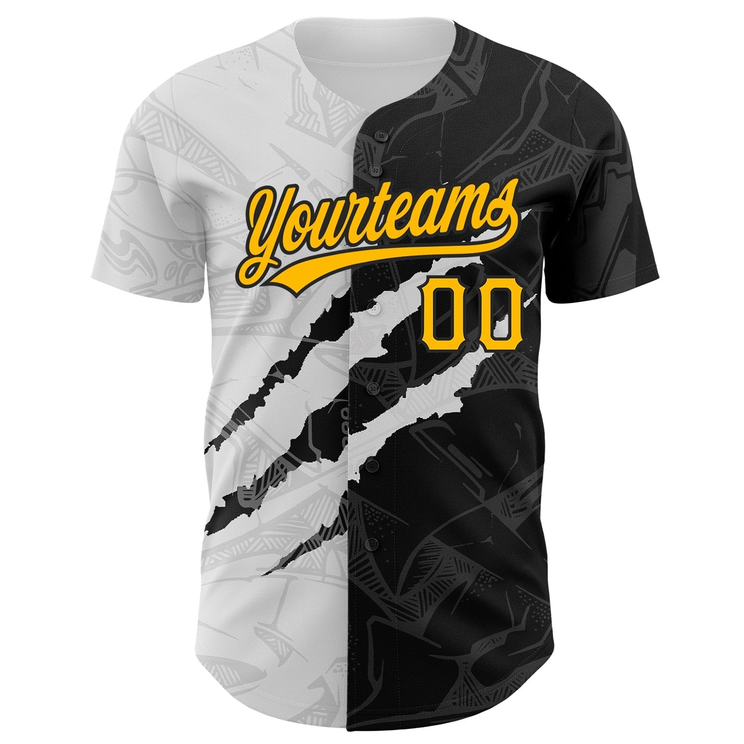 Custom Graffiti Pattern Gold-Black 3D Scratch Authentic Baseball Jersey baseball jersey product view 2