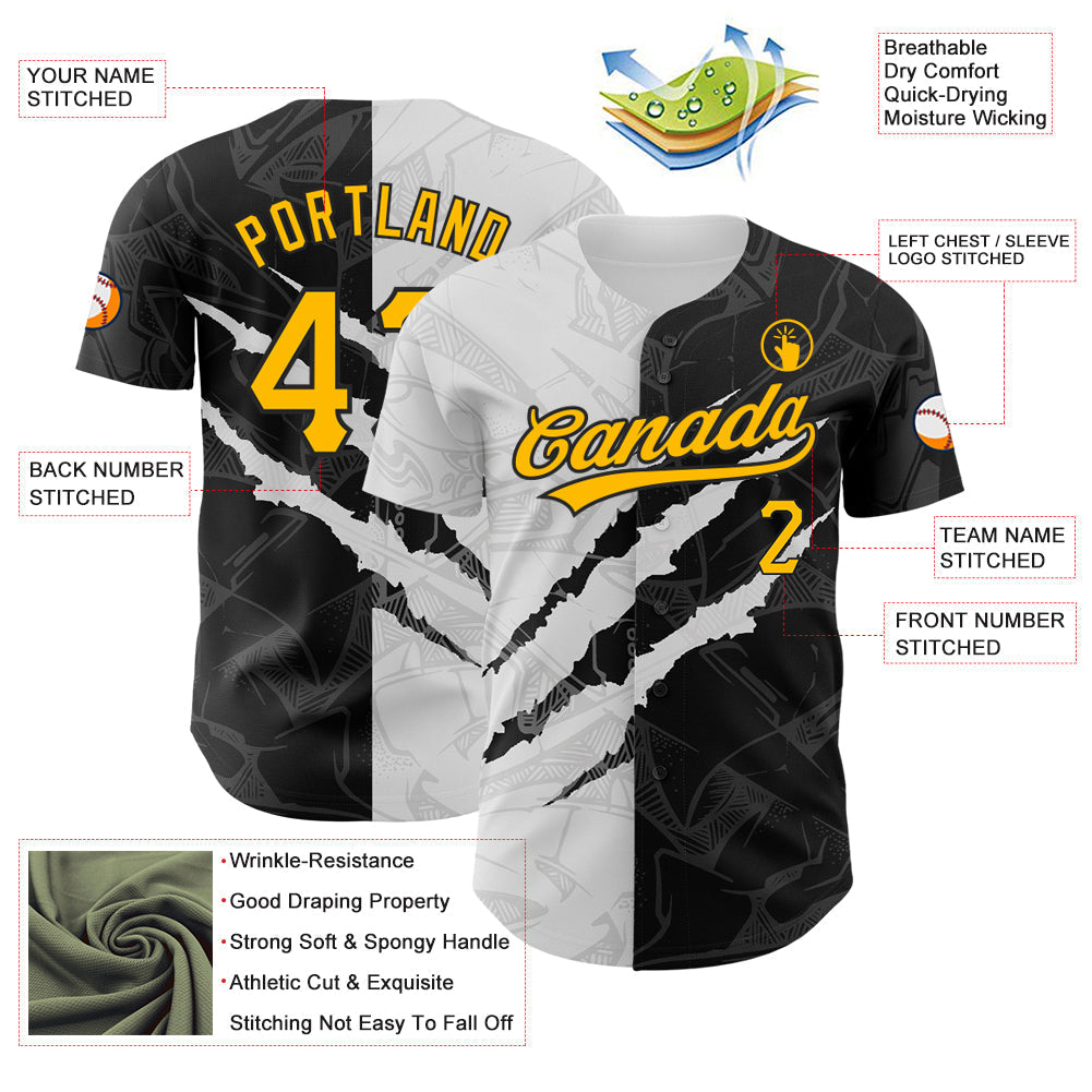 Custom Graffiti Pattern Gold-Black 3D Scratch Authentic Baseball Jersey baseball jersey product view 3