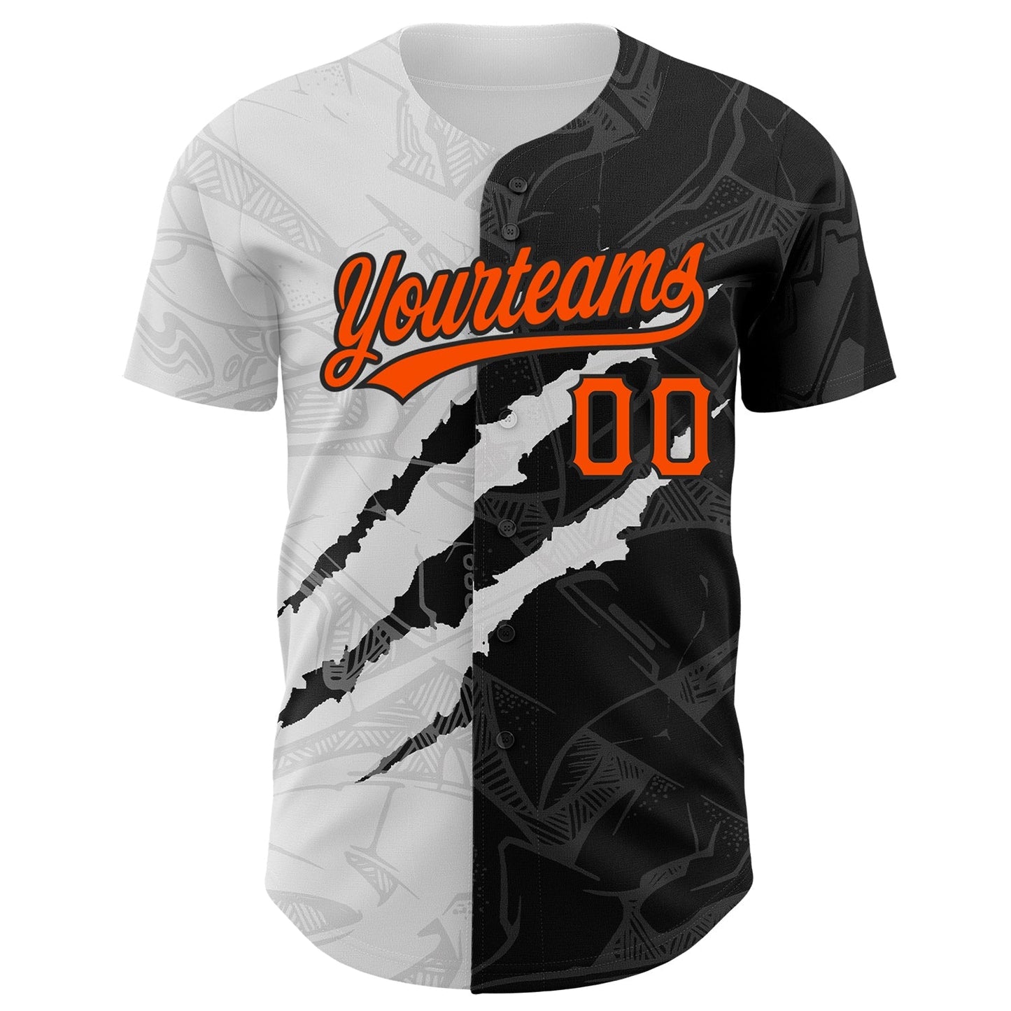 Custom Graffiti Pattern Orange-Black 3D Scratch Authentic Baseball Jersey baseball jersey product view 2