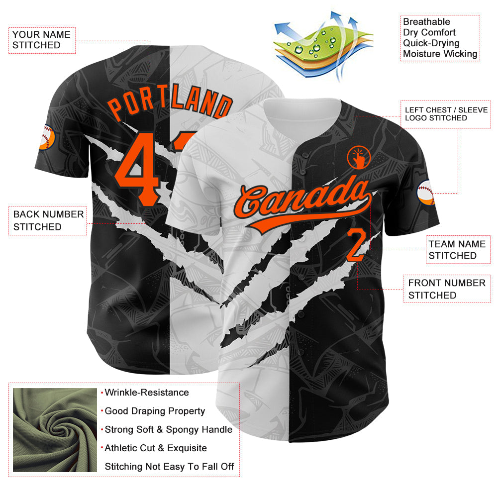Custom Graffiti Pattern Orange-Black 3D Scratch Authentic Baseball Jersey baseball jersey product view 3