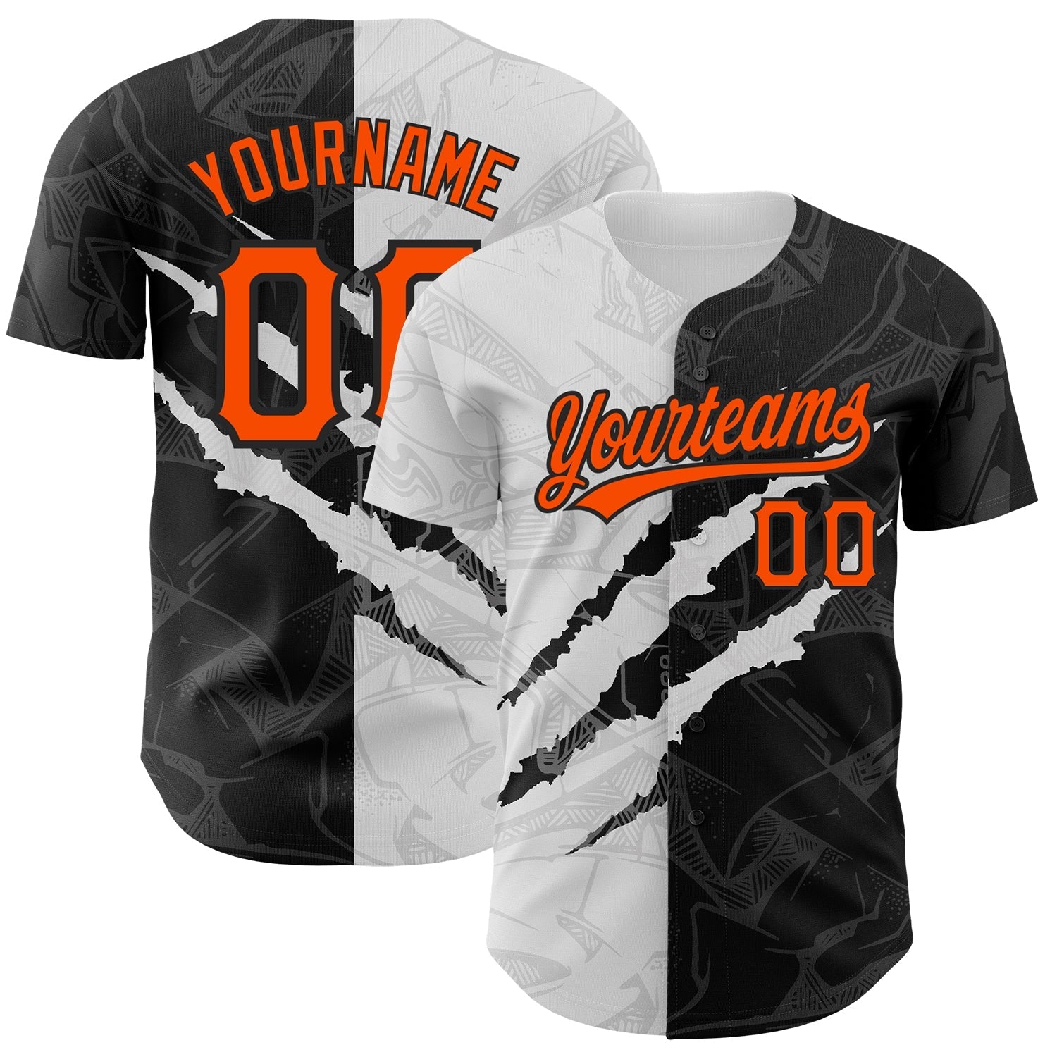Custom Graffiti Pattern Orange-Black 3D Scratch Authentic Baseball Jersey baseball jersey product view 1