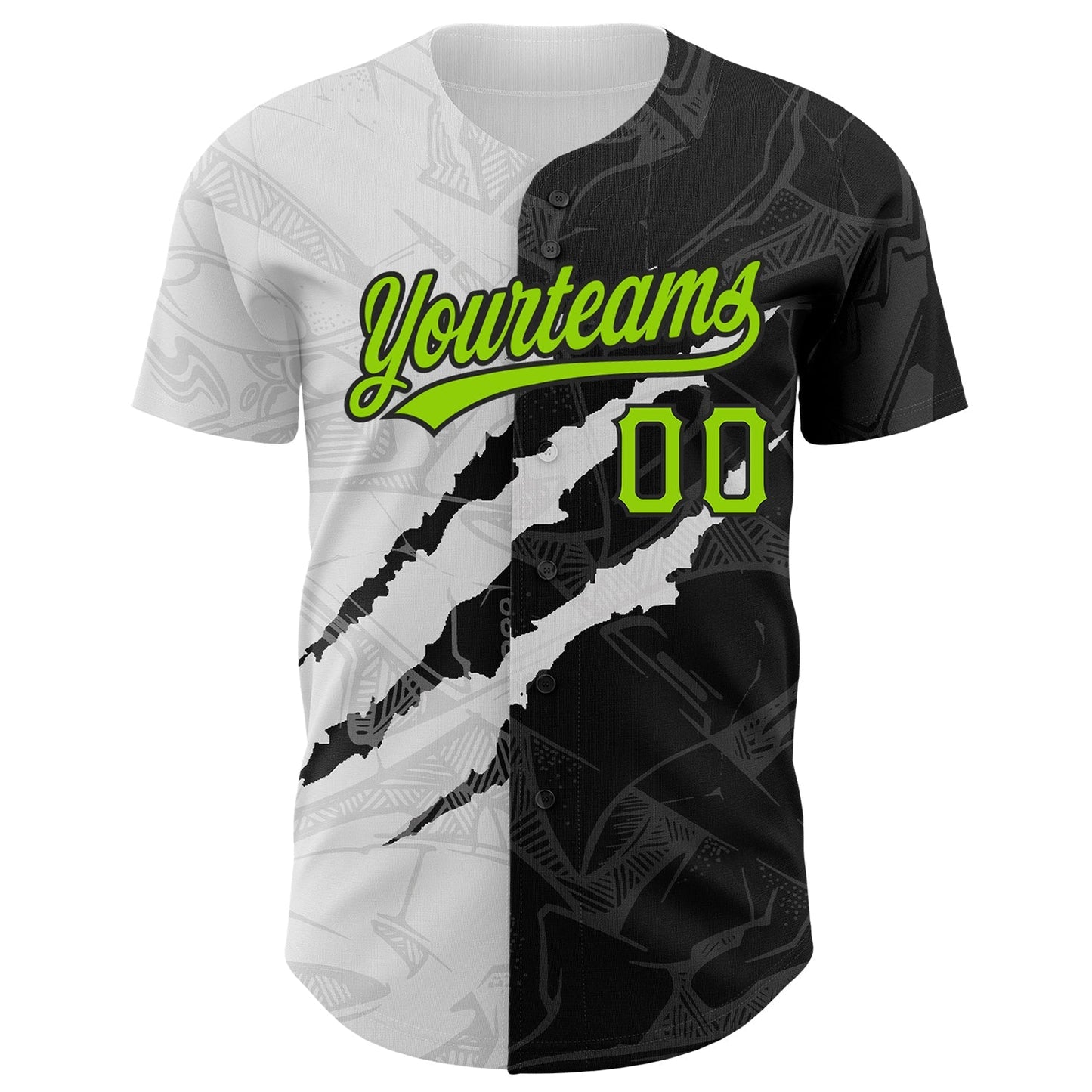 Custom Graffiti Pattern Neon Green-Black 3D Scratch Authentic Baseball Jersey baseball jersey product view 2