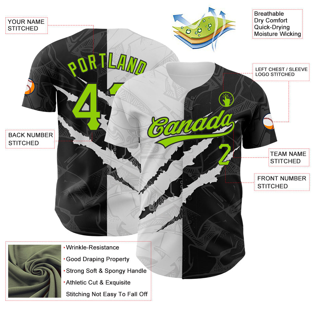 Custom Graffiti Pattern Neon Green-Black 3D Scratch Authentic Baseball Jersey baseball jersey product view 3