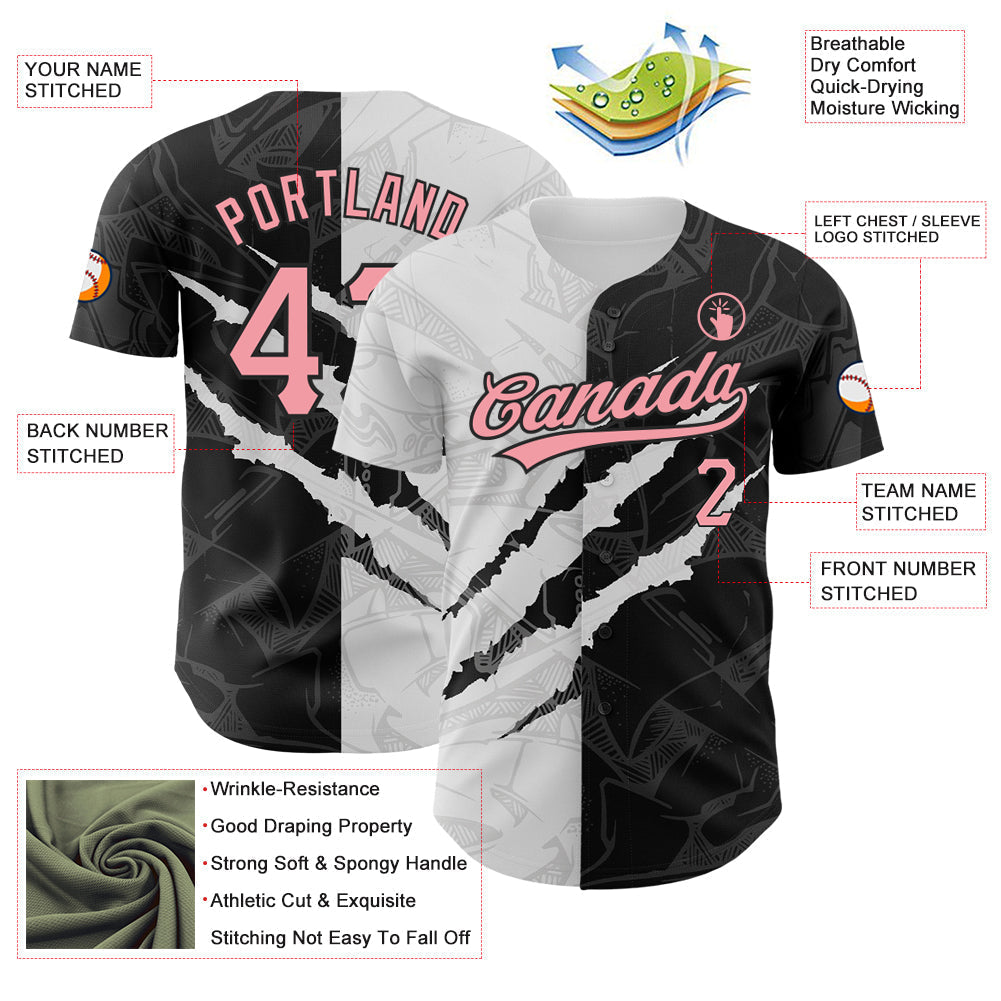 Custom Graffiti Pattern Medium Pink-Black 3D Scratch Authentic Baseball Jersey baseball jersey product view 3