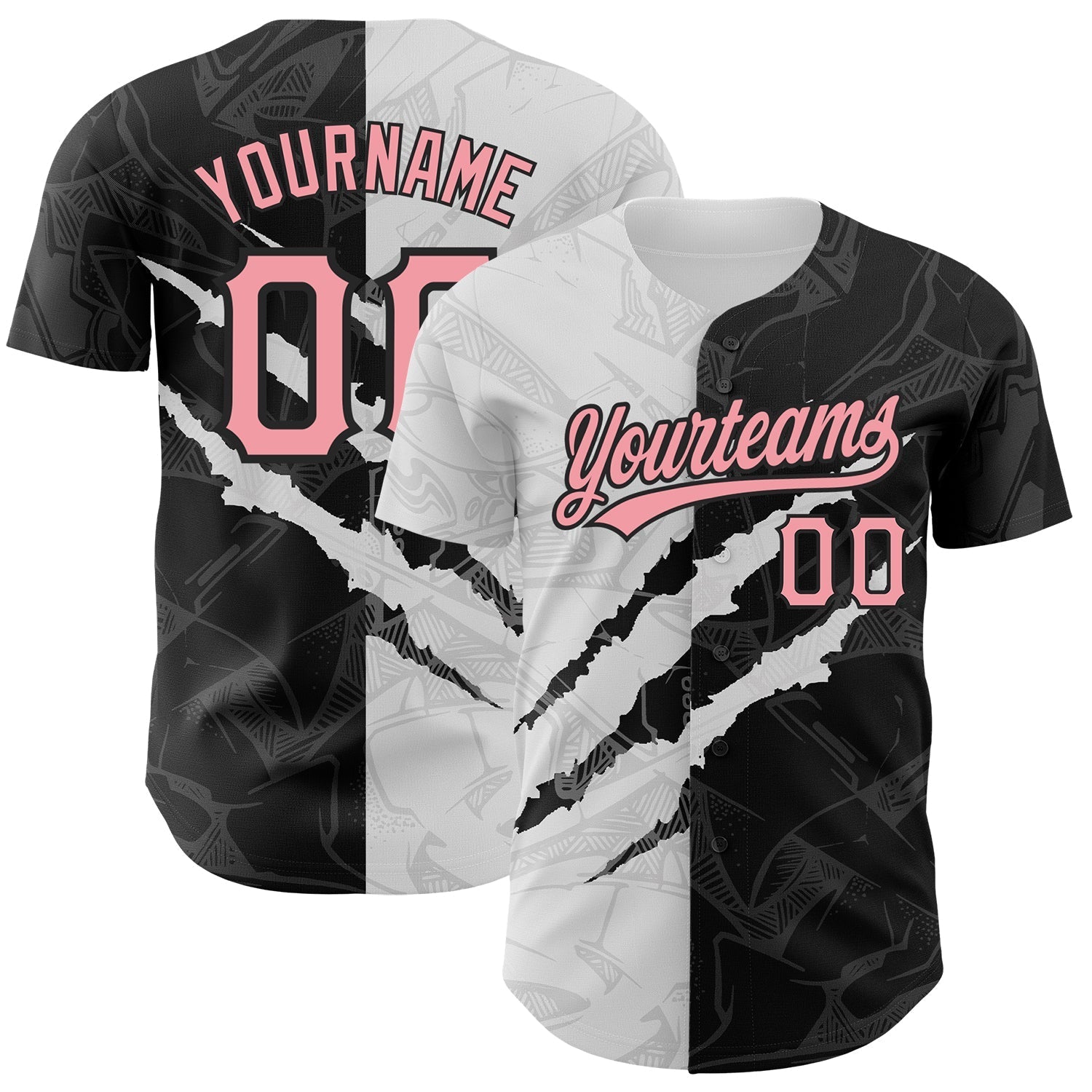Custom Graffiti Pattern Medium Pink-Black 3D Scratch Authentic Baseball Jersey baseball jersey product view 1