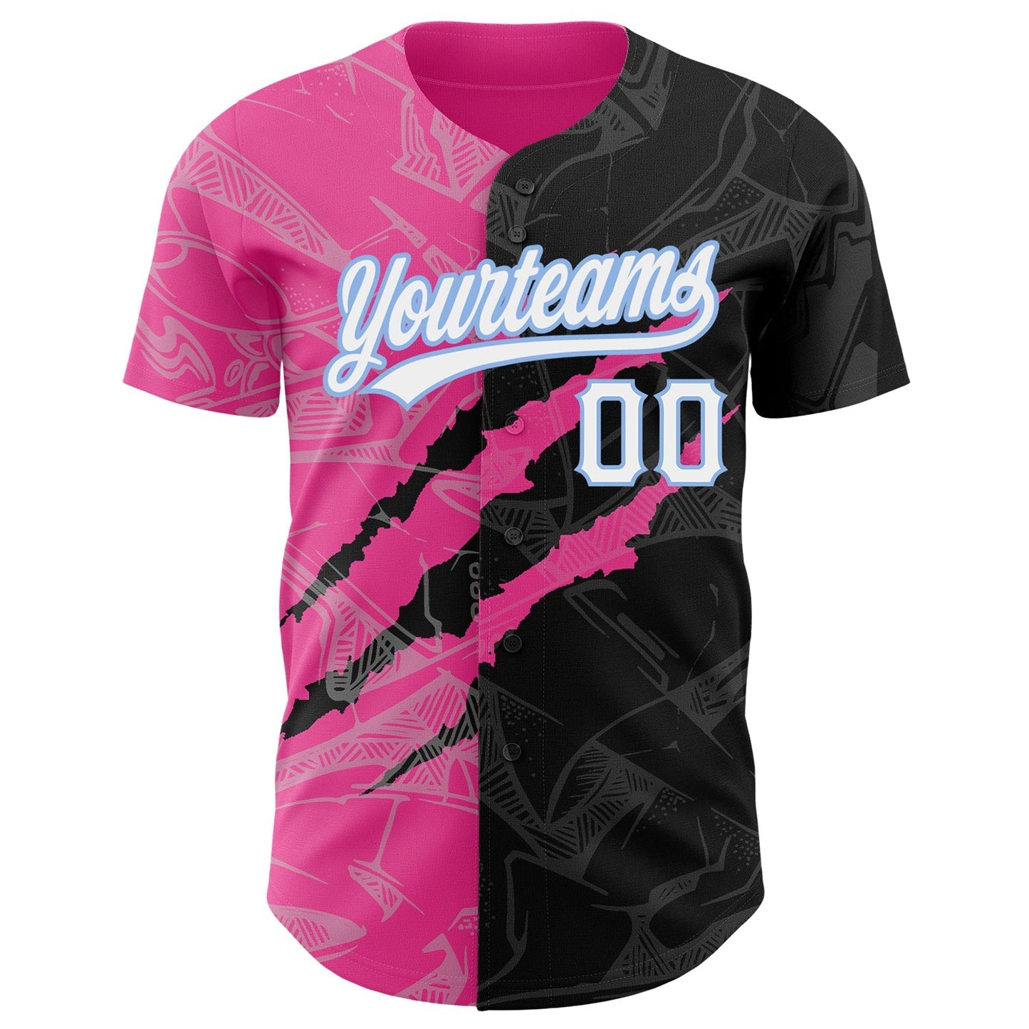 Custom Graffiti Pattern Black Pink-Light Blue 3D Scratch Authentic Baseball Jersey baseball jersey product view 2