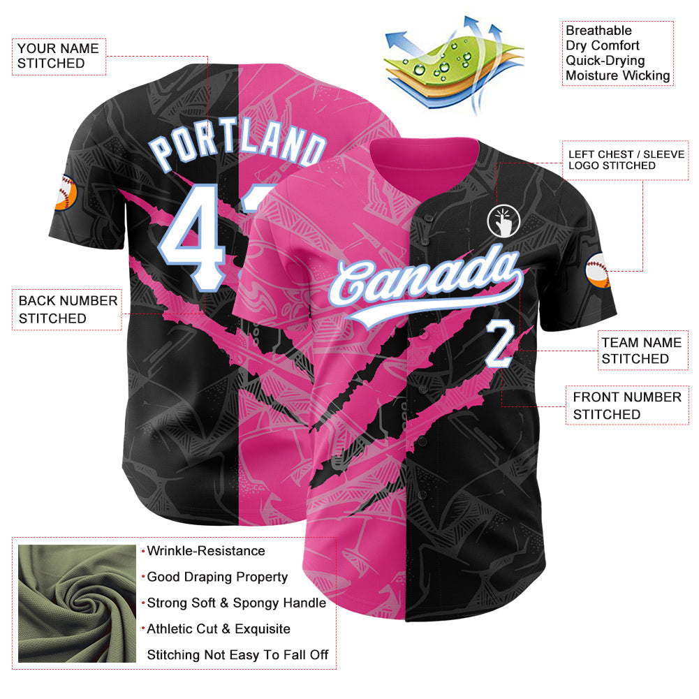 Custom Graffiti Pattern Black Pink-Light Blue 3D Scratch Authentic Baseball Jersey baseball jersey product view 3