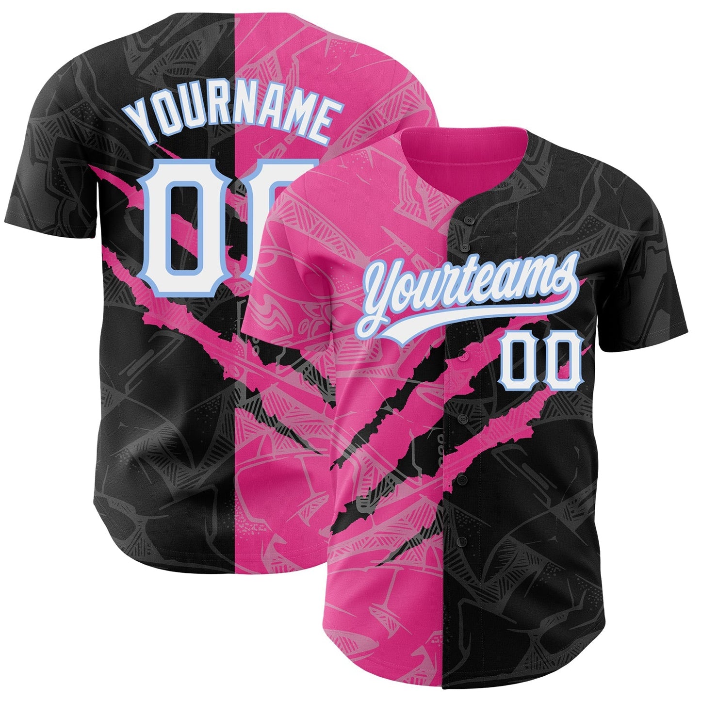 Custom Graffiti Pattern Black Pink-Light Blue 3D Scratch Authentic Baseball Jersey baseball jersey product view 1