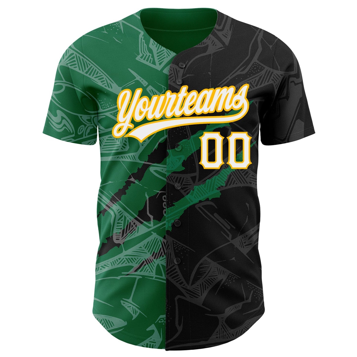 Custom Graffiti Pattern Black Kelly Green-Gold 3D Scratch Authentic Baseball Jersey baseball jersey product view 2
