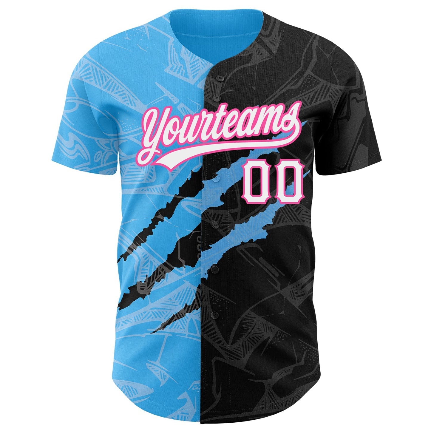 Custom Graffiti Pattern Black Sky Blue-Pink 3D Scratch Authentic Baseball Jersey baseball jersey product view 2