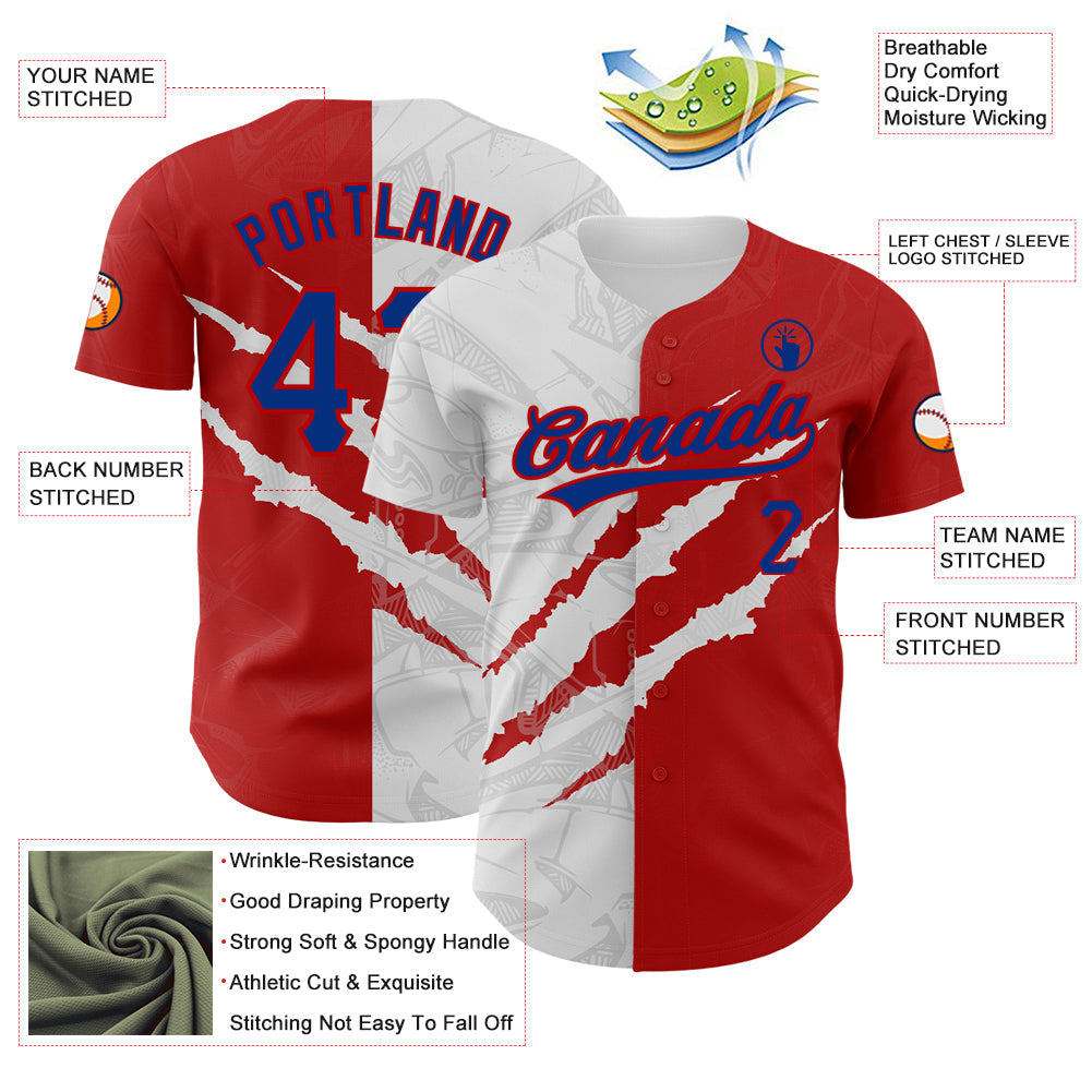 Custom Graffiti Pattern Royal-Red 3D Scratch Authentic Baseball Jersey baseball jersey product view 3