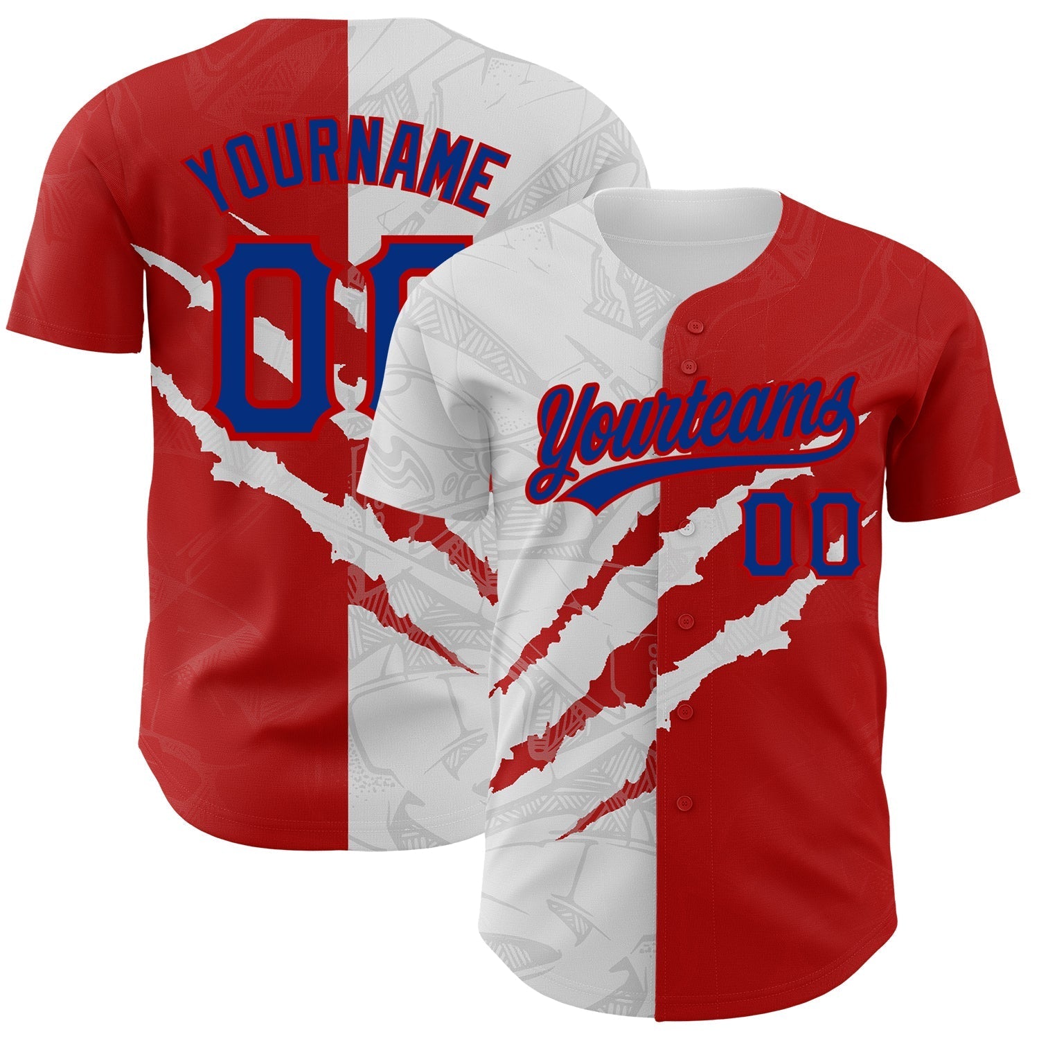 Custom Graffiti Pattern Royal-Red 3D Scratch Authentic Baseball Jersey baseball jersey product view 1