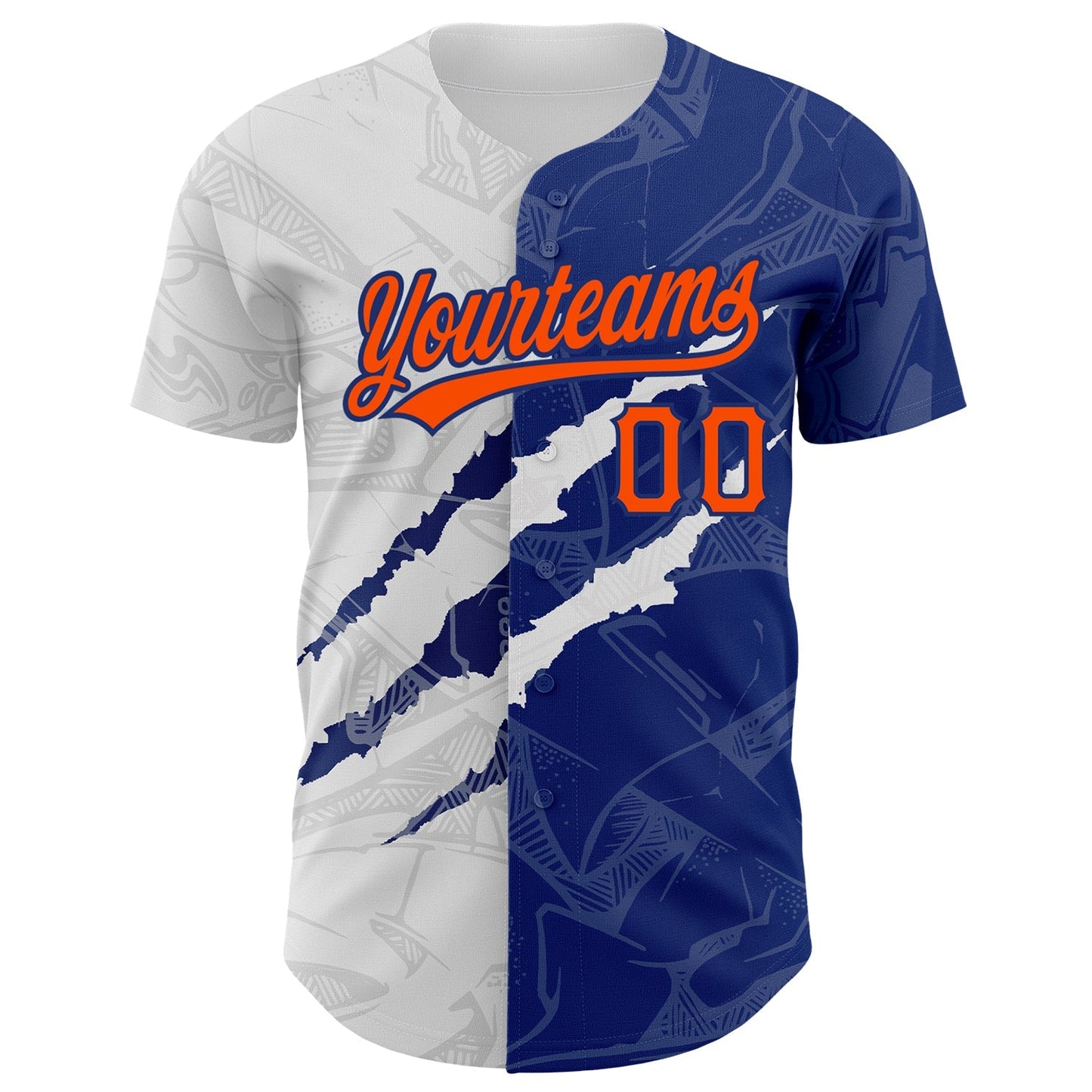 Custom Graffiti Pattern Orange-Royal 3D Scratch Authentic Baseball Jersey baseball jersey product view 2