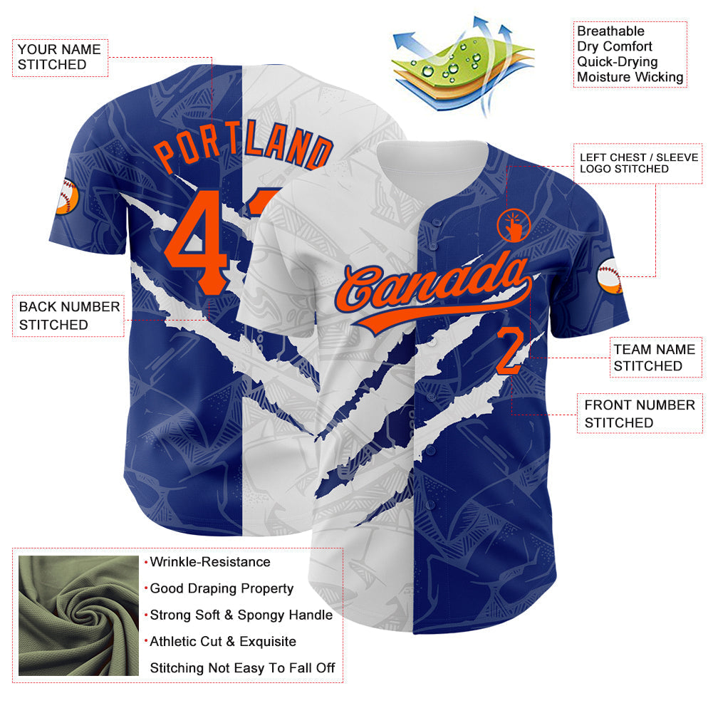 Custom Graffiti Pattern Orange-Royal 3D Scratch Authentic Baseball Jersey baseball jersey product view 3