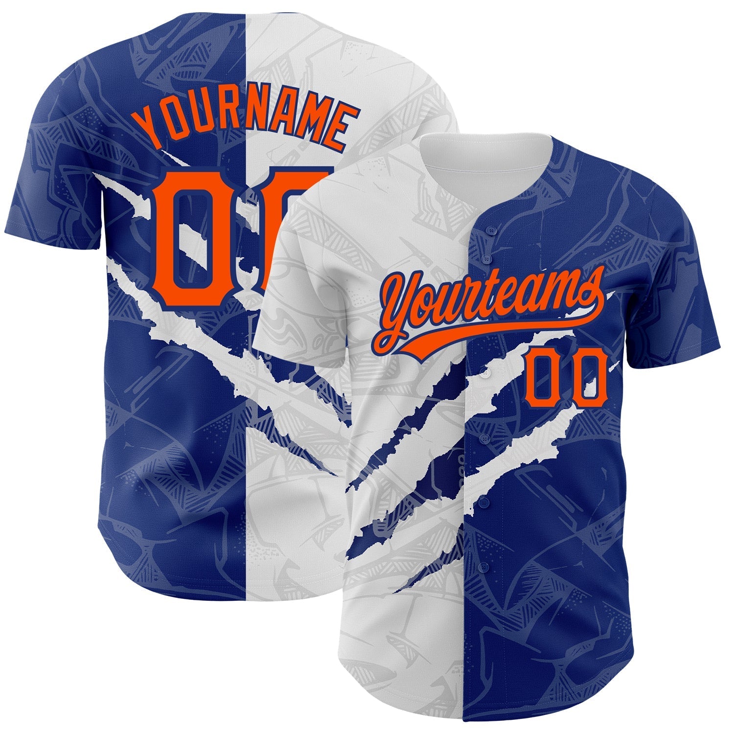 Custom Graffiti Pattern Orange-Royal 3D Scratch Authentic Baseball Jersey baseball jersey product view 1