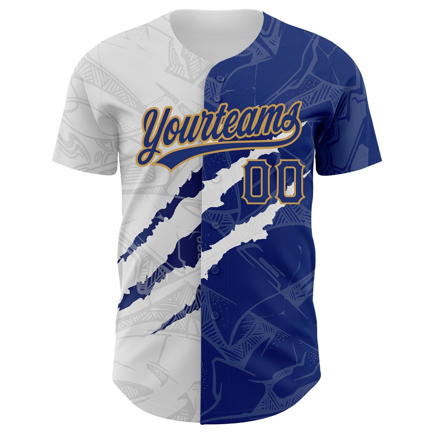 Custom Graffiti Pattern Royal-Old Gold 3D Scratch Authentic Baseball Jersey baseball jersey product view 2