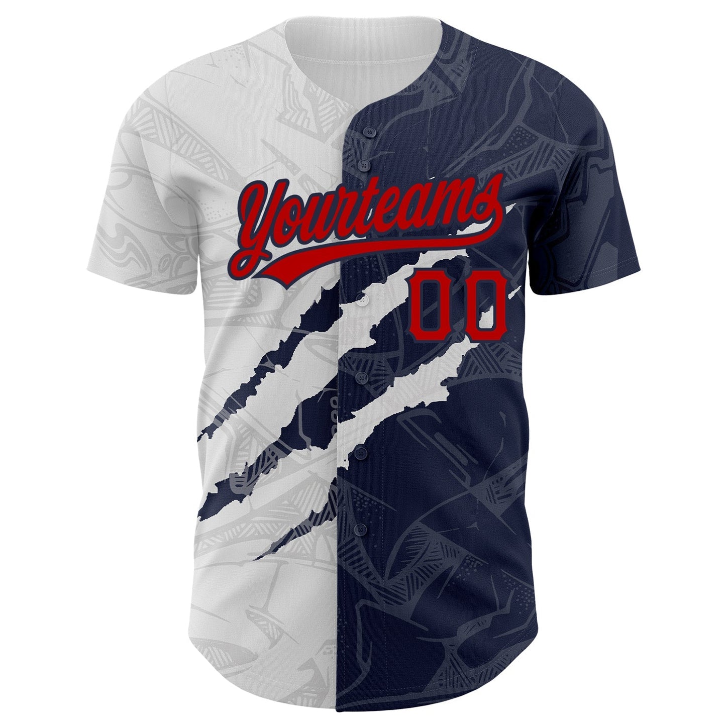 Custom Graffiti Pattern Red-Navy 3D Scratch Authentic Baseball Jersey baseball jersey product view 2
