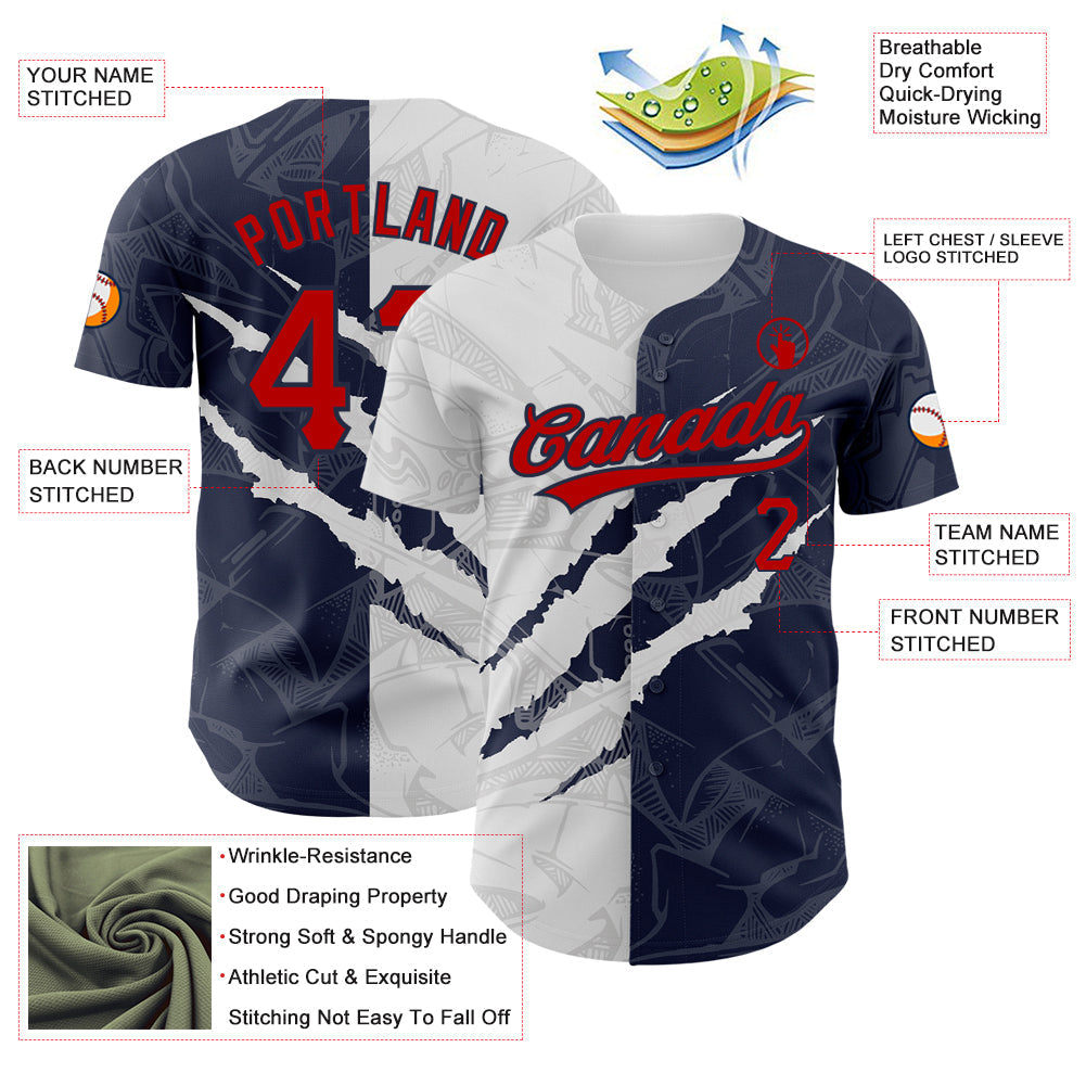 Custom Graffiti Pattern Red-Navy 3D Scratch Authentic Baseball Jersey baseball jersey product view 3