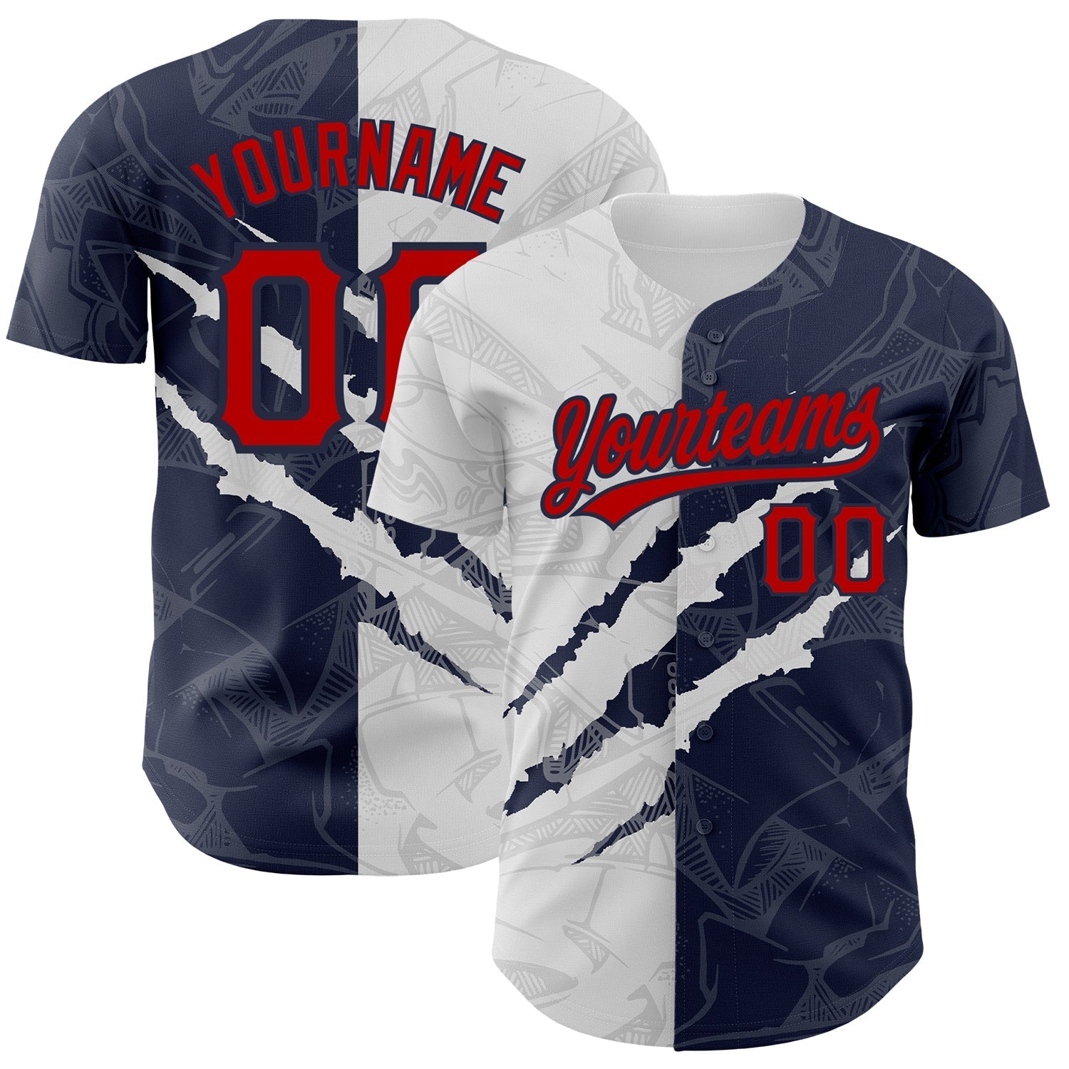 Custom Graffiti Pattern Red-Navy 3D Scratch Authentic Baseball Jersey baseball jersey product view 1